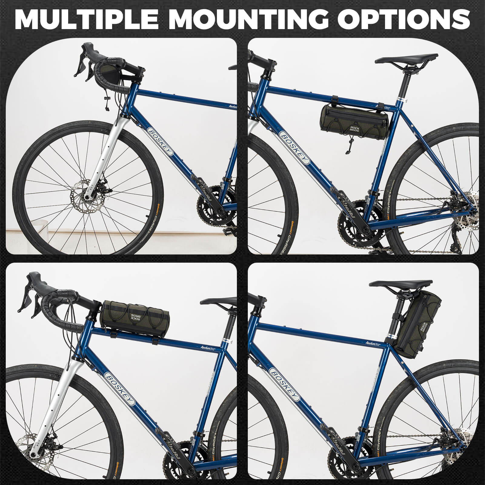 ROCKBROS cycling handlebar roll bag with safety reflective logo and 2L capacity