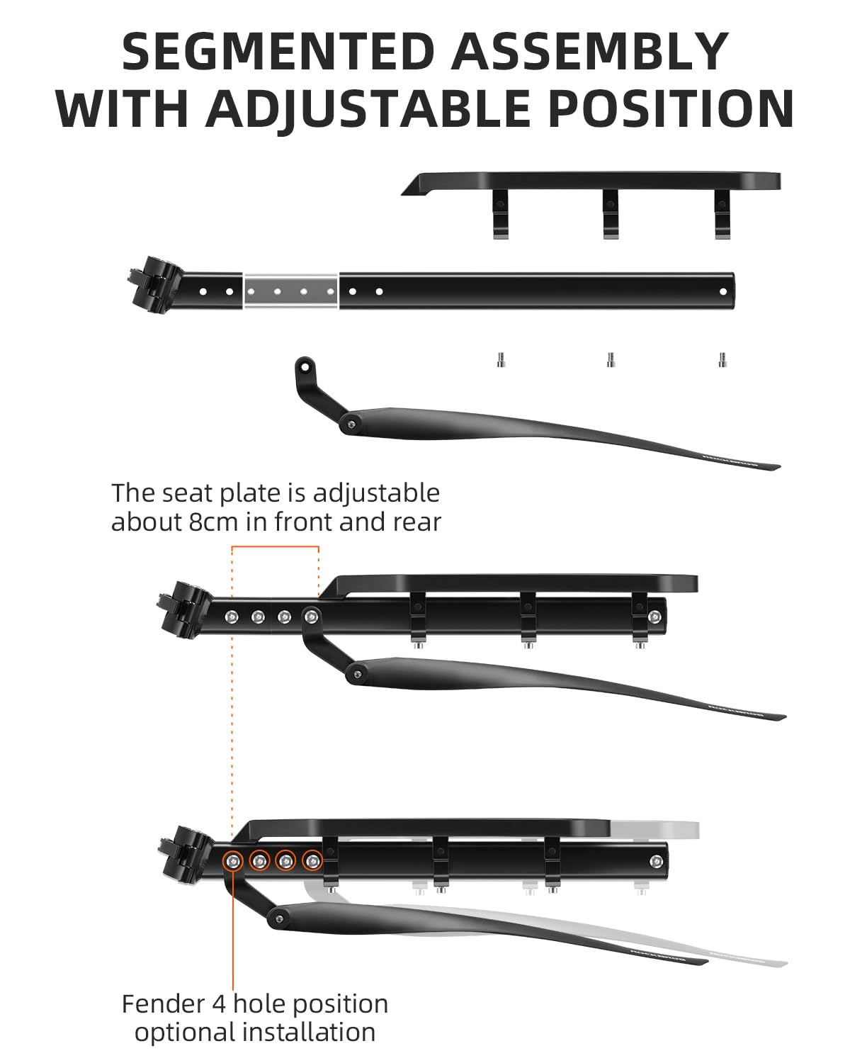 Rear Bike Cargo Rack with Fender Adjustable Fits 26"-29" Bikes