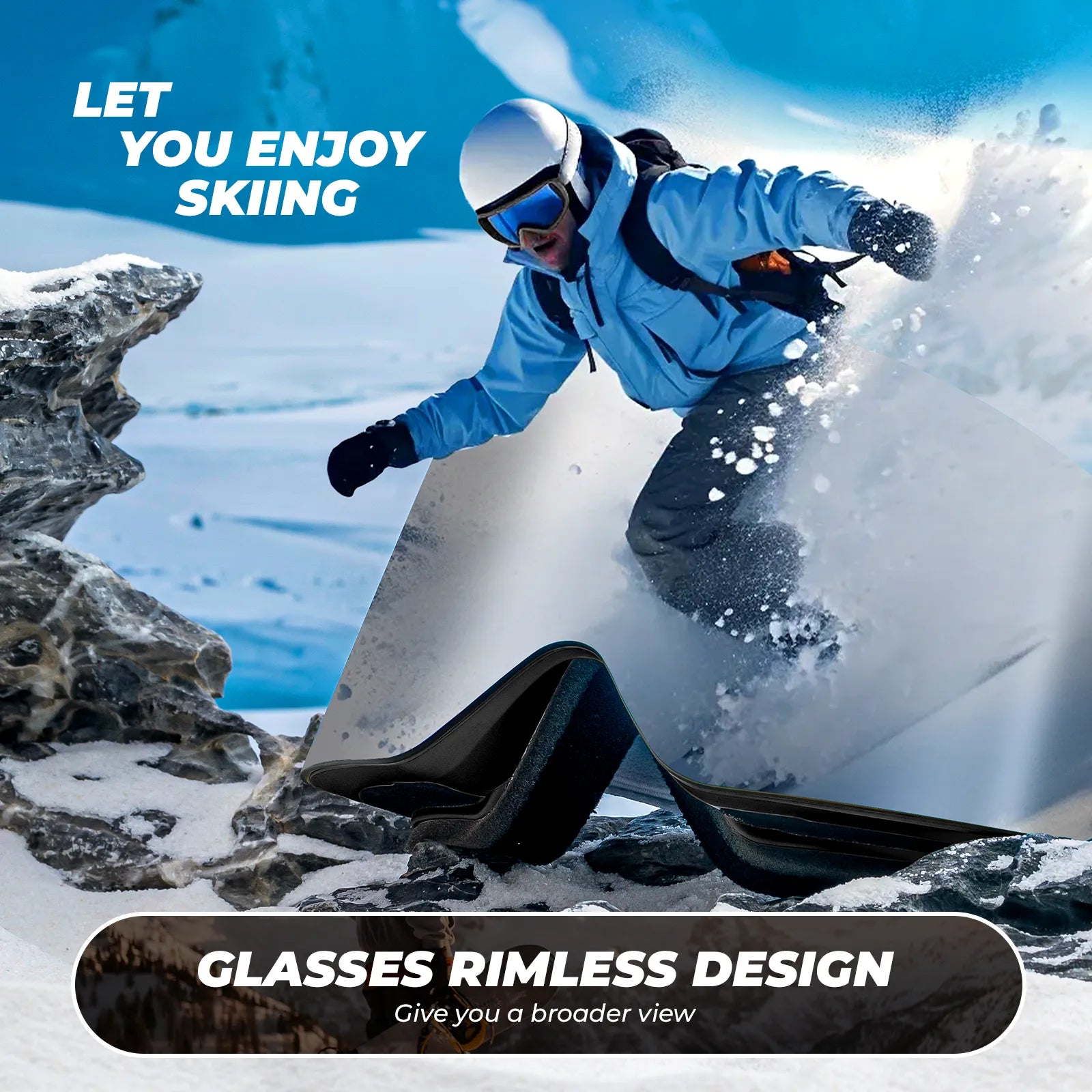 Close-up of Qunature anti-fog wide vision ski goggles lens technology.
#color_black