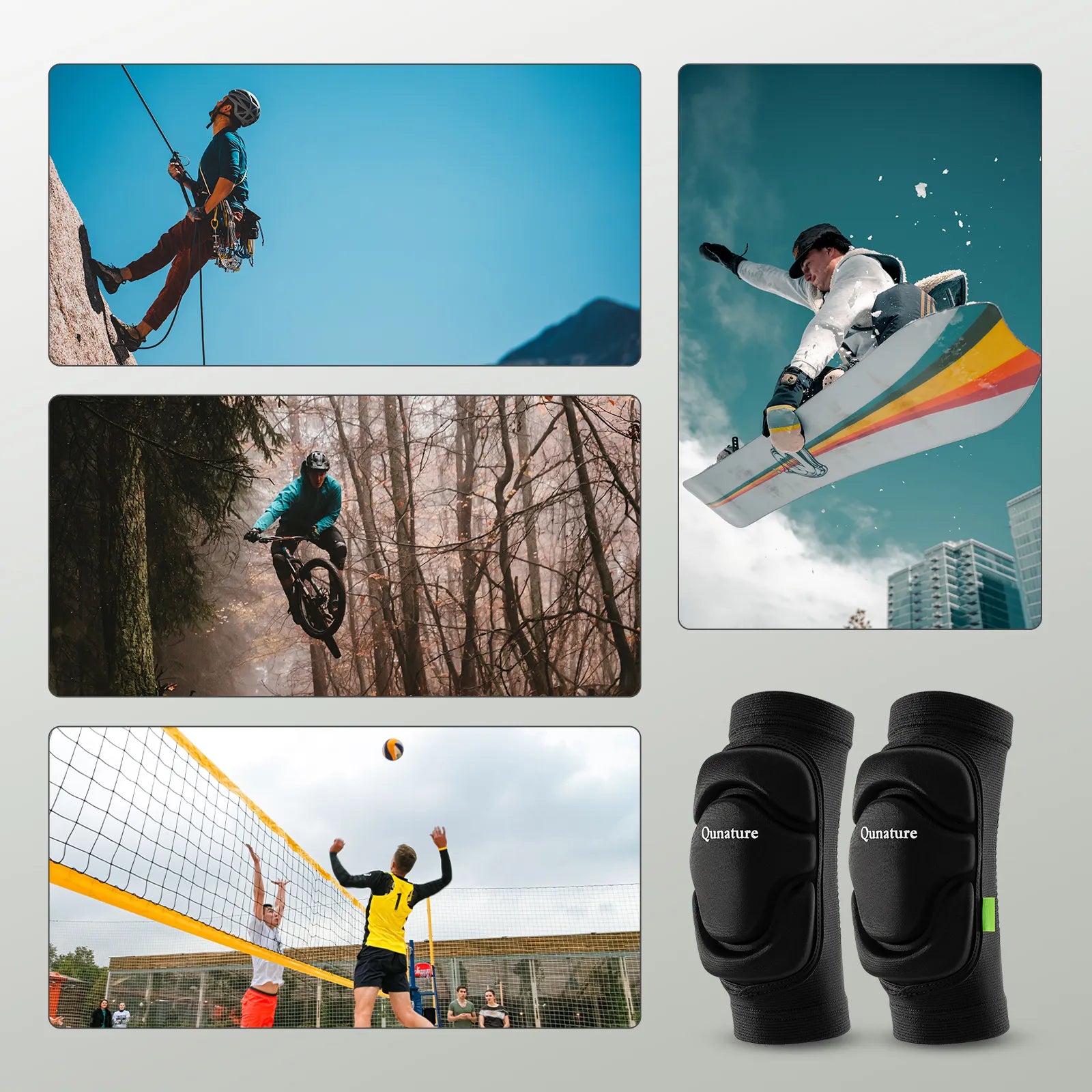 qunature unisex anti-impact ski elbow guards in black showing front view