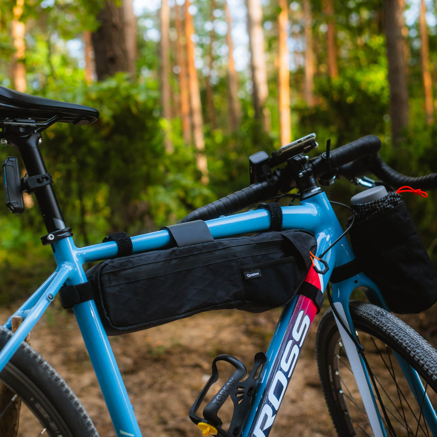 Qunature Bikepacking Frame Bag full view, slim and stable design.