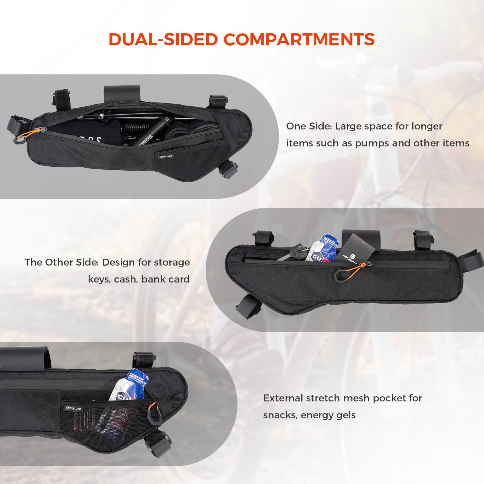 QUNATURE large capacity bikepacking frame bag for cycling and climbing
#color_black