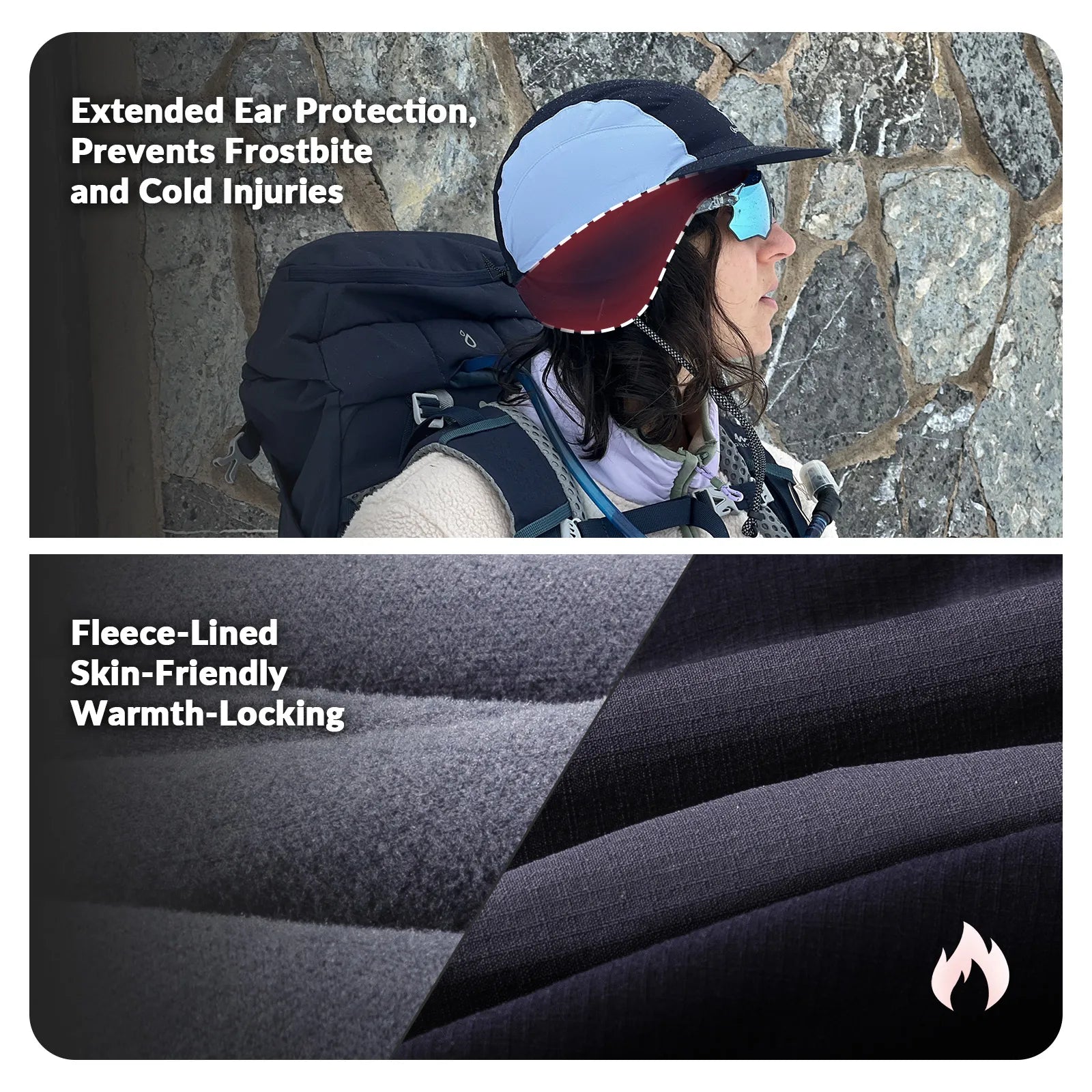 Qunature windproof fleece winter cycling hat with ear flaps for ultimate warmth.
#color_navy