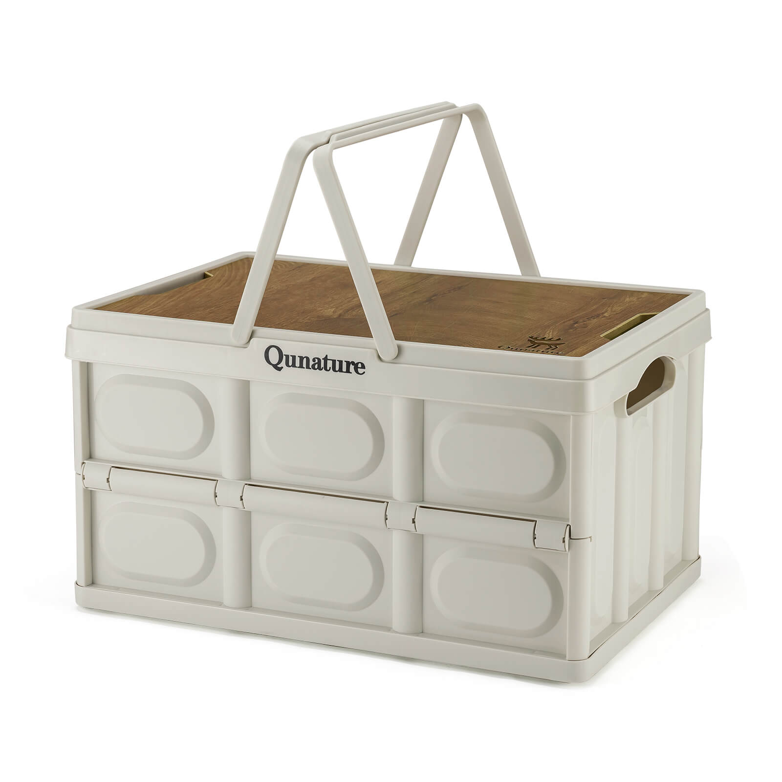 Qunature foldable outdoor storage bin for camping and home organisation.
#capacity_55L With Wood Board