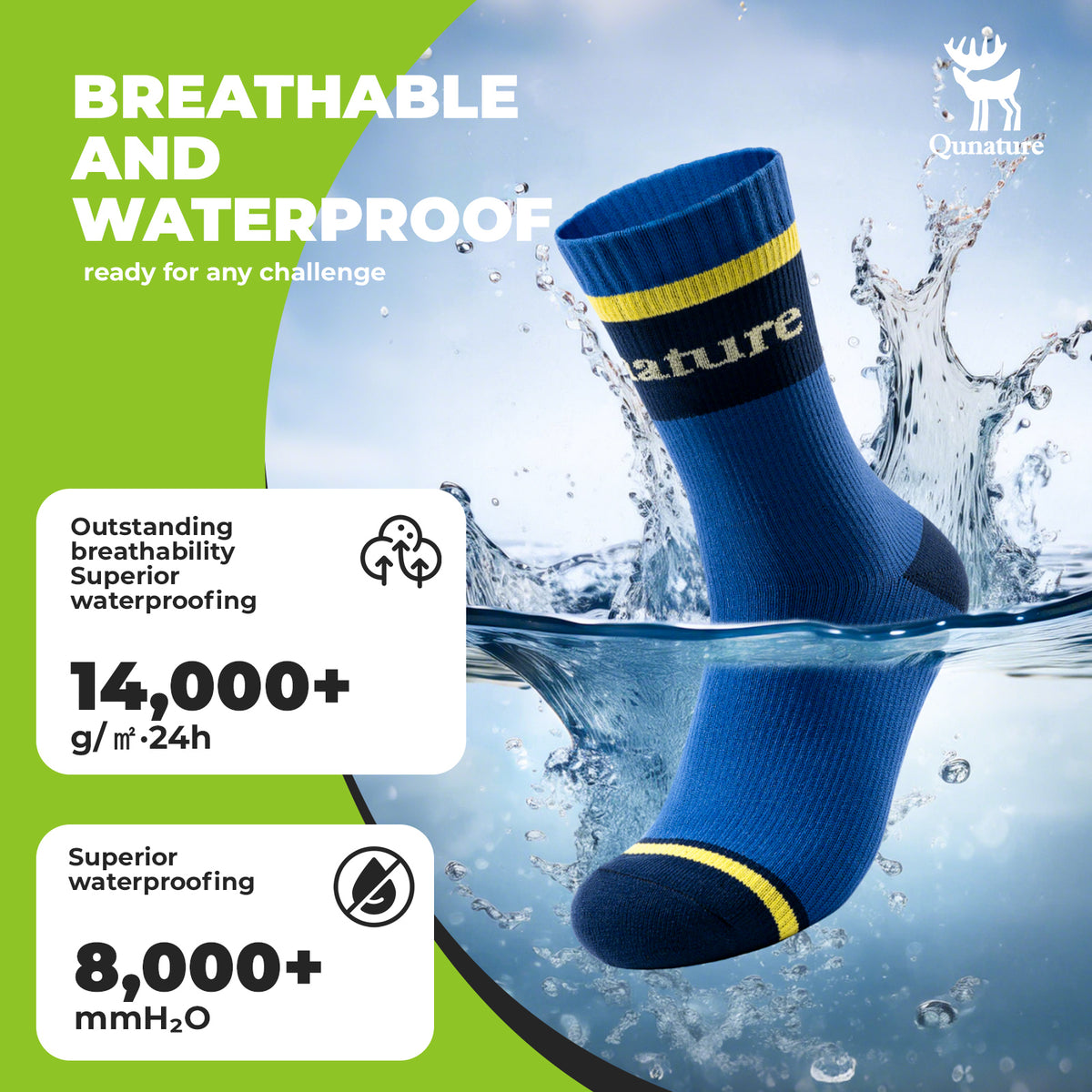 Qunature khaki four-season waterproof outdoor socks.
#colour_blue