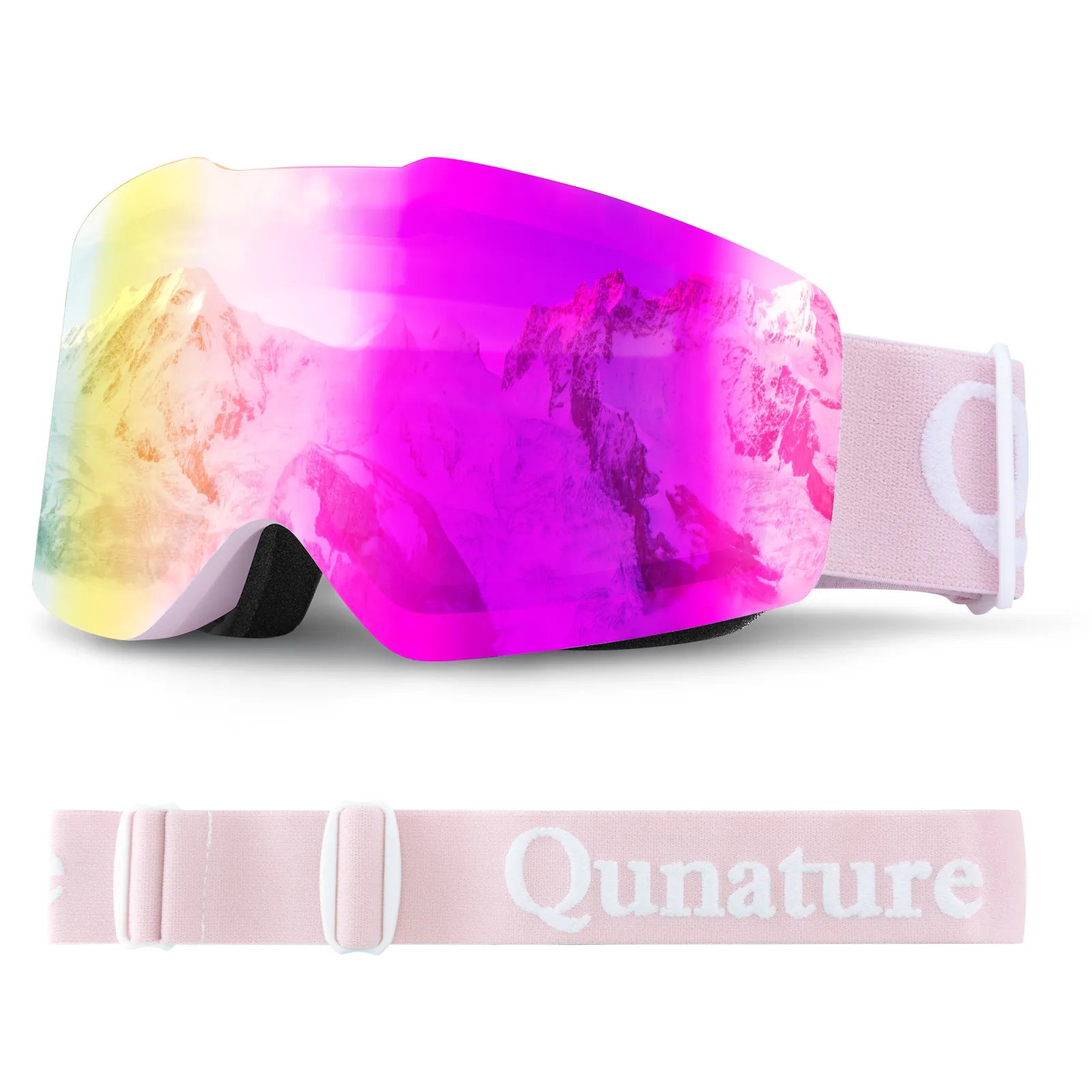 QUNATURE frameless anti-fog ski goggles for adult skiing and snowboarding.
#color_pink