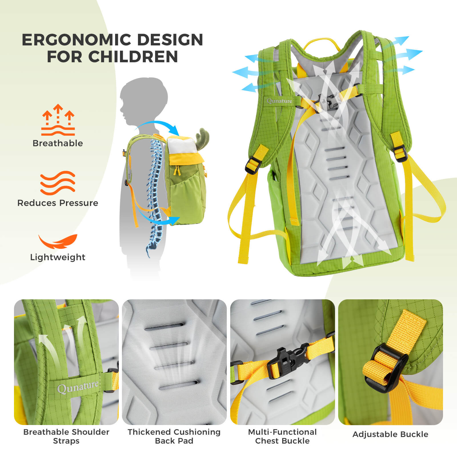 The Qunature 8L lightweight hiking backpack for children is made of water-repellent fabric and is designed specifically for children aged 4-8.
#color_orange