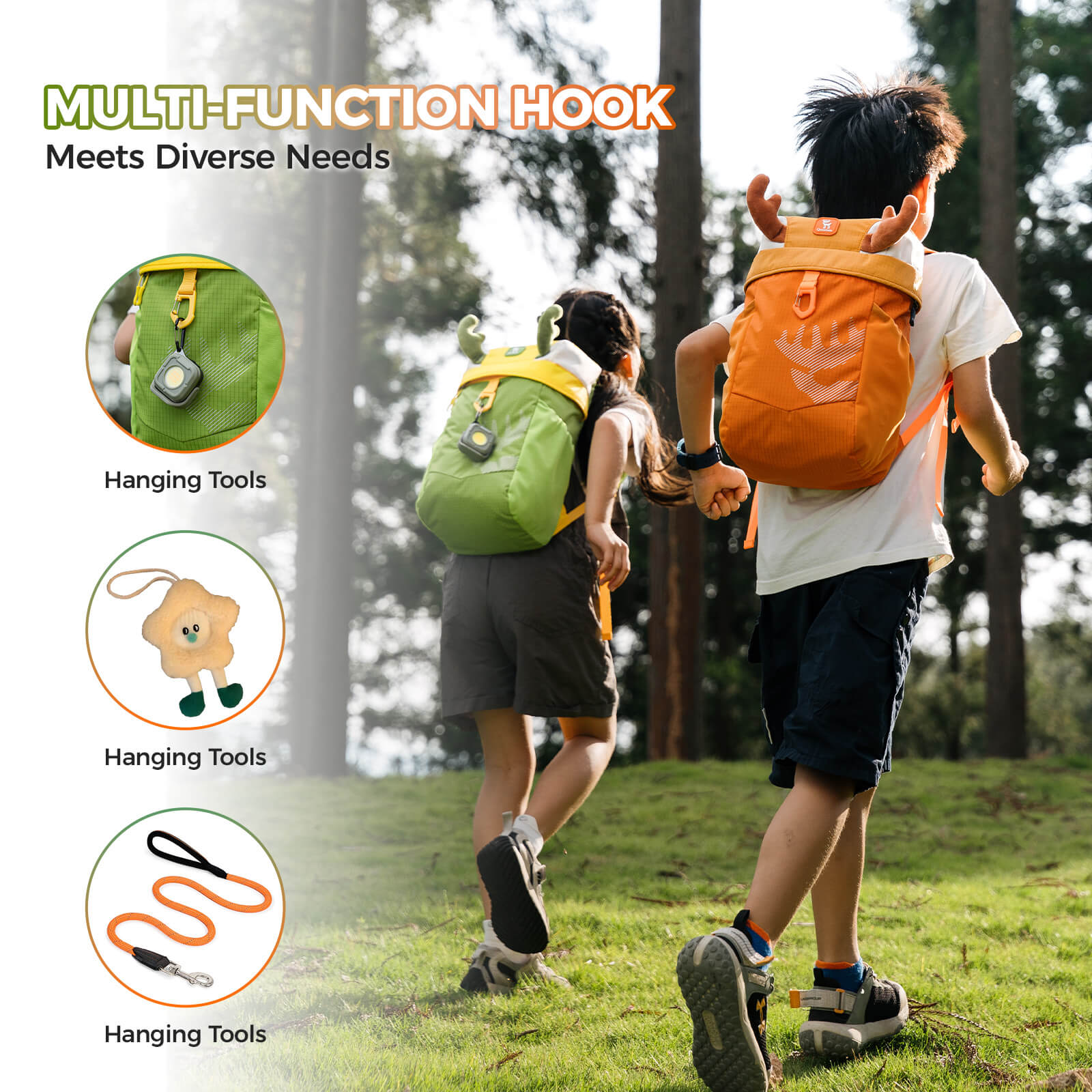 The Qunature 8L lightweight hiking backpack for children is made of water-repellent fabric and is designed specifically for children aged 4-8.
#color_orange