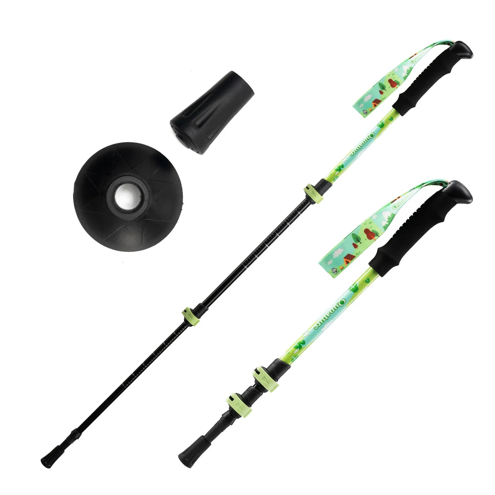 Qunature adjustable kids trekking poles in blue, telescoping from 51cm to 100cm for young hikers.
#color_bud green