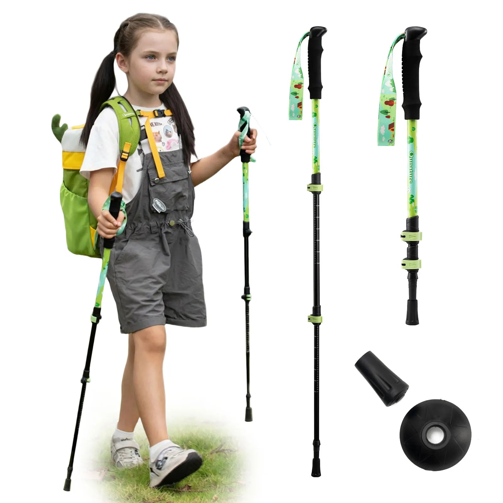 Qunature adjustable kids trekking poles in blue, telescoping from 51cm to 100cm for young hikers.
#color_bud green