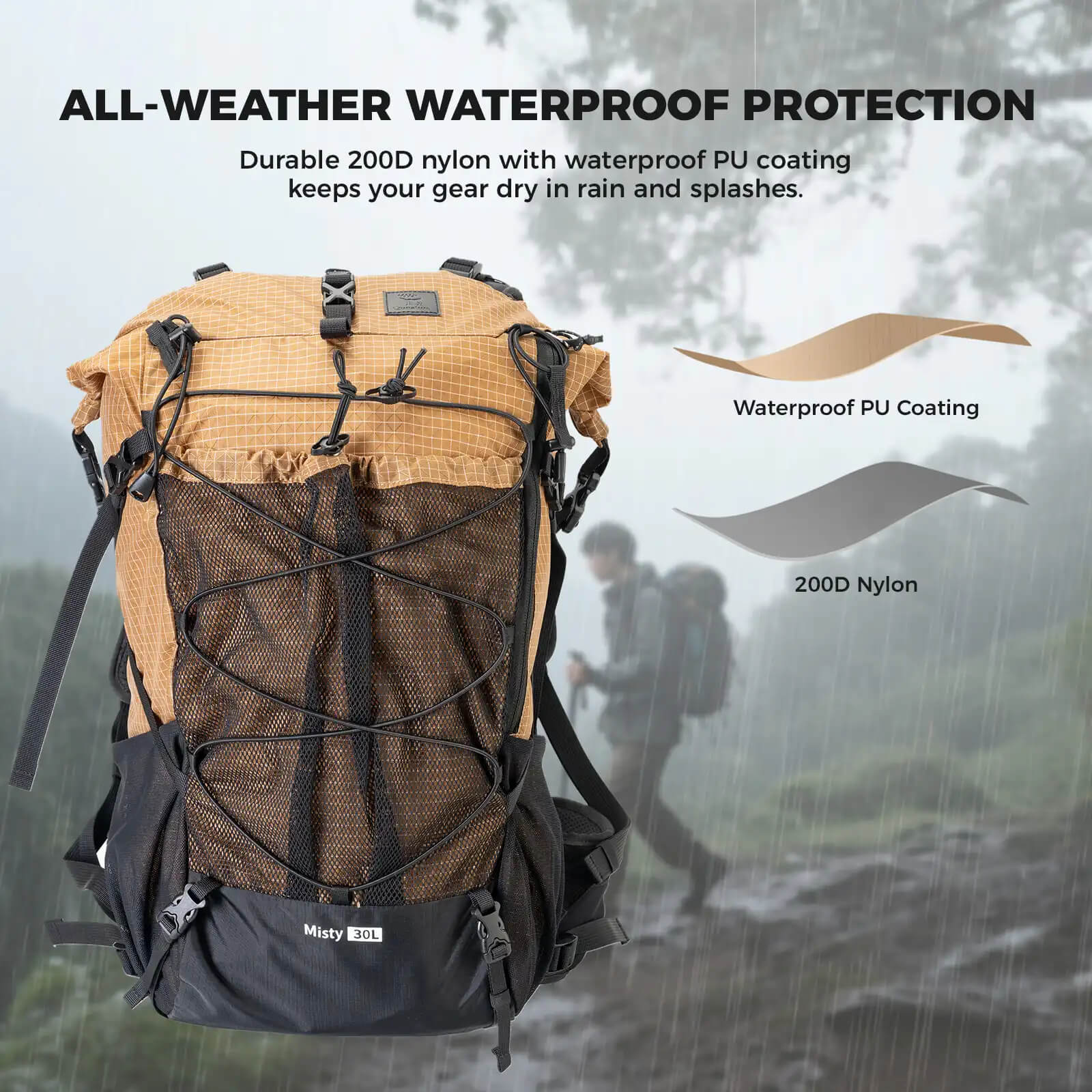 Qunature lightweight 30–35l outdoor backpack for hiking and camping.
#color_khaki