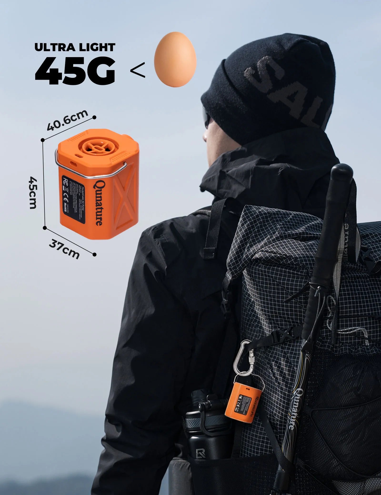 qunature 800mAh mini electric bike pump for fast road bike tire inflation during outdoor cycling.
#color_orange