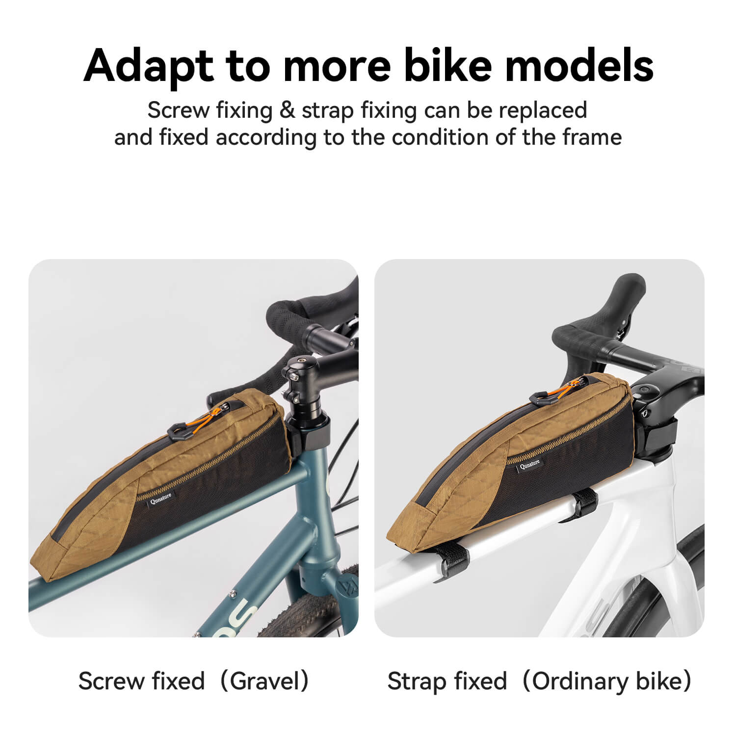 Qunature narrow edge mesh top tube bag bikepacking storage 1L
#color_khaki