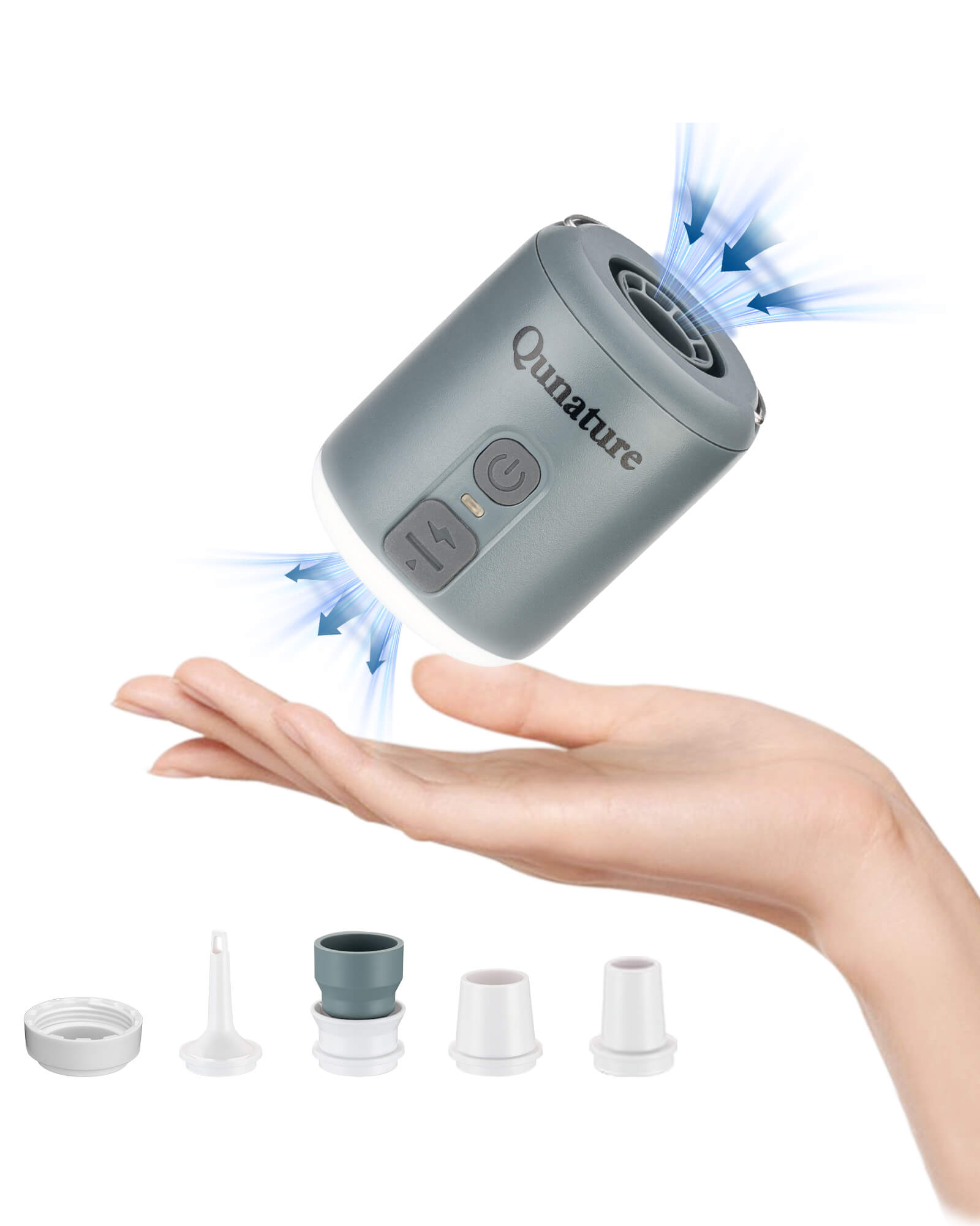 Qunature 3-in-1 Mini Outdoor Air Pump 1600mAh Inflator, Deflator & LED Light.
#color_grey