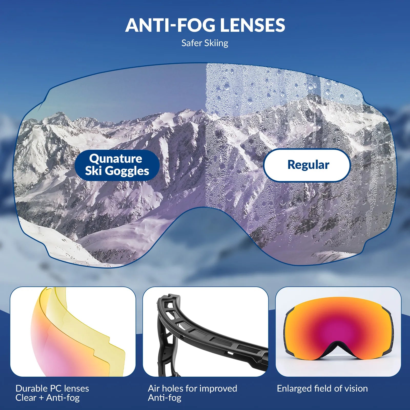 ROCKBROS unisex spherical ski goggles with double lens and anti-fog technology.
#color_black