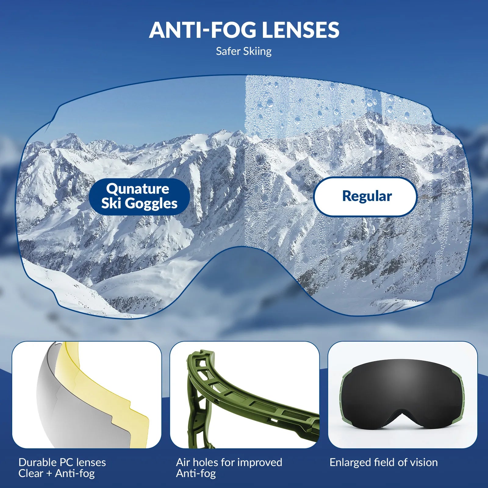 ROCKBROS unisex spherical ski goggles with double lens and anti-fog technology.
#color_black green