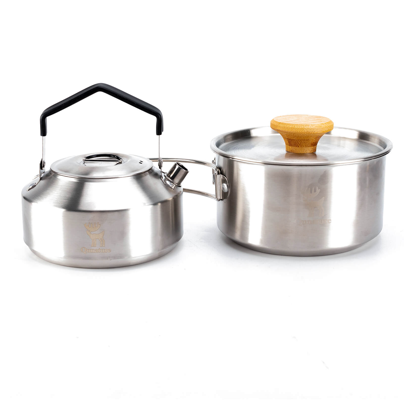 Qunature stainless steel folding cookware set for camping.