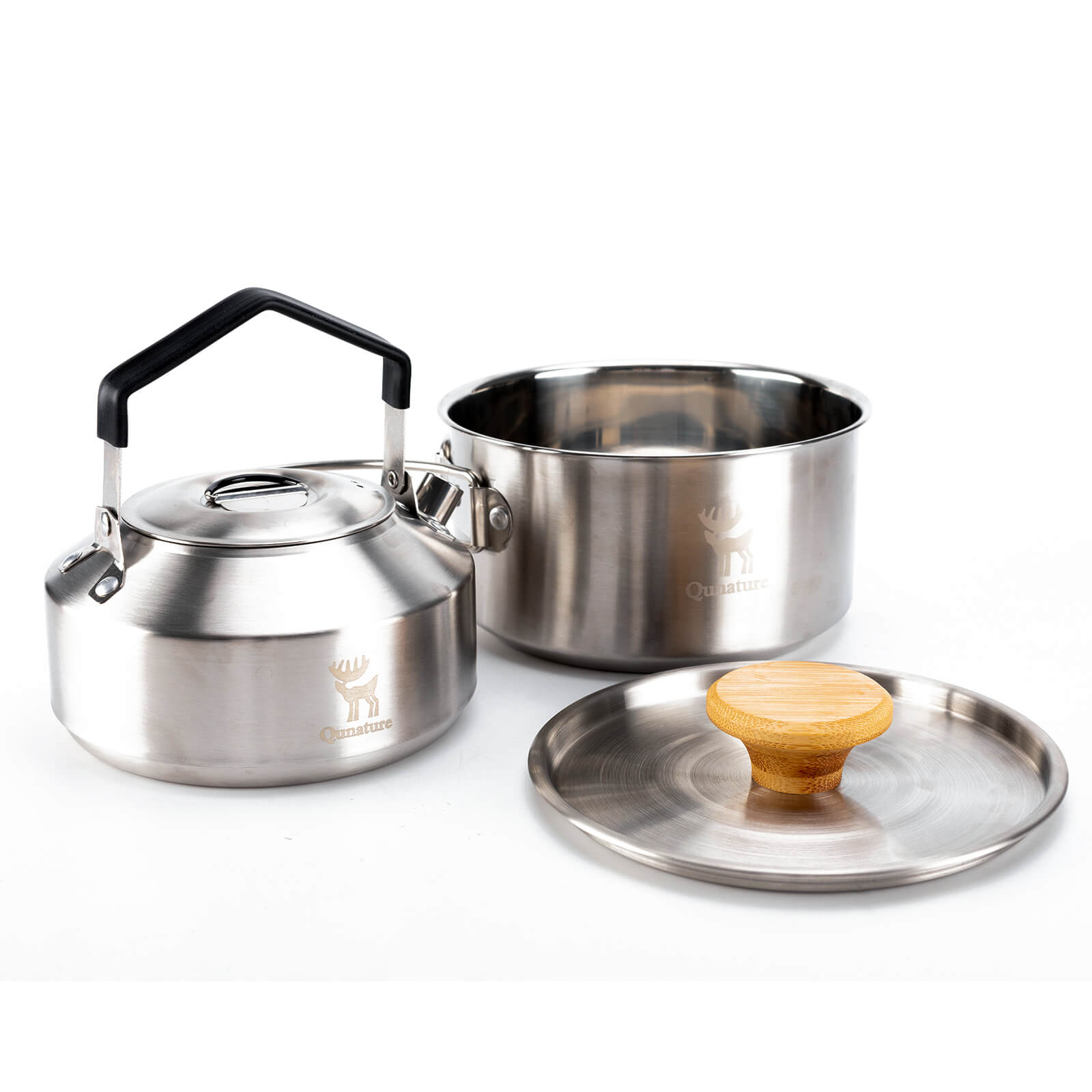 Qunature stainless steel folding cookware set for camping.