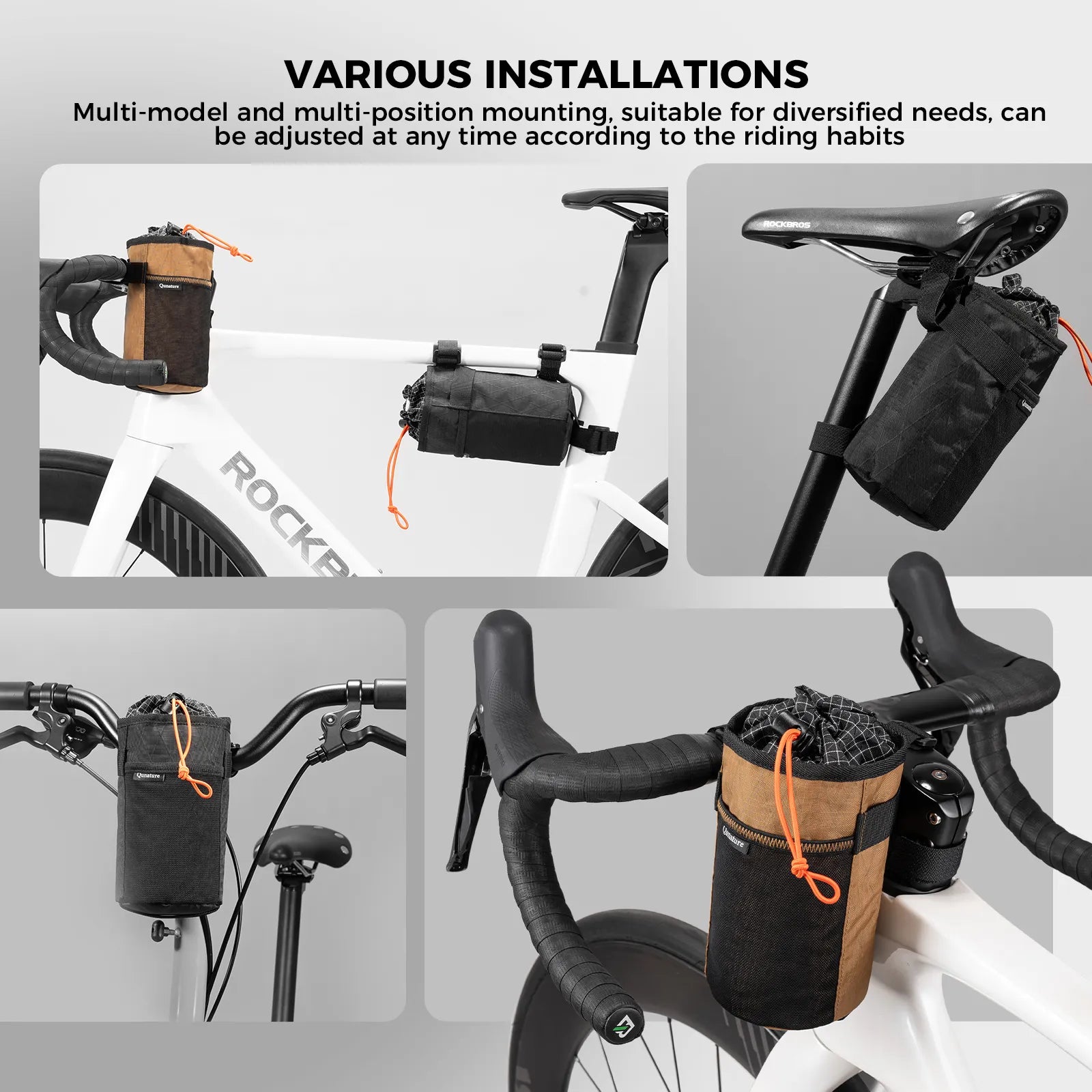 Qunature thermal insulated 1L handlebar bottle bag for bikepacking and long-distance cycling, keeps drinks hot or cold
#color_blue