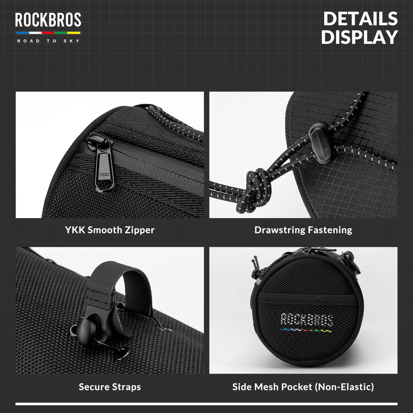 ROCKBROS 1.5L Deluxe Bike Handlebar Bag with One-Click Twist Lock System.
#color_black