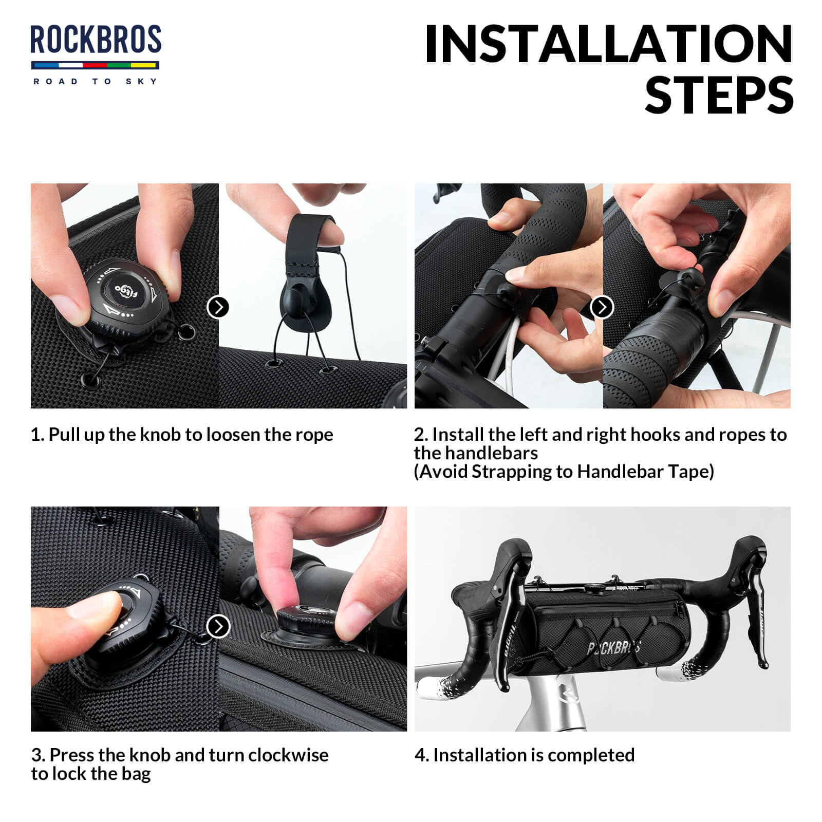 ROCKBROS 1.5L Deluxe Bike Handlebar Bag with One-Click Twist Lock System.
#color_black