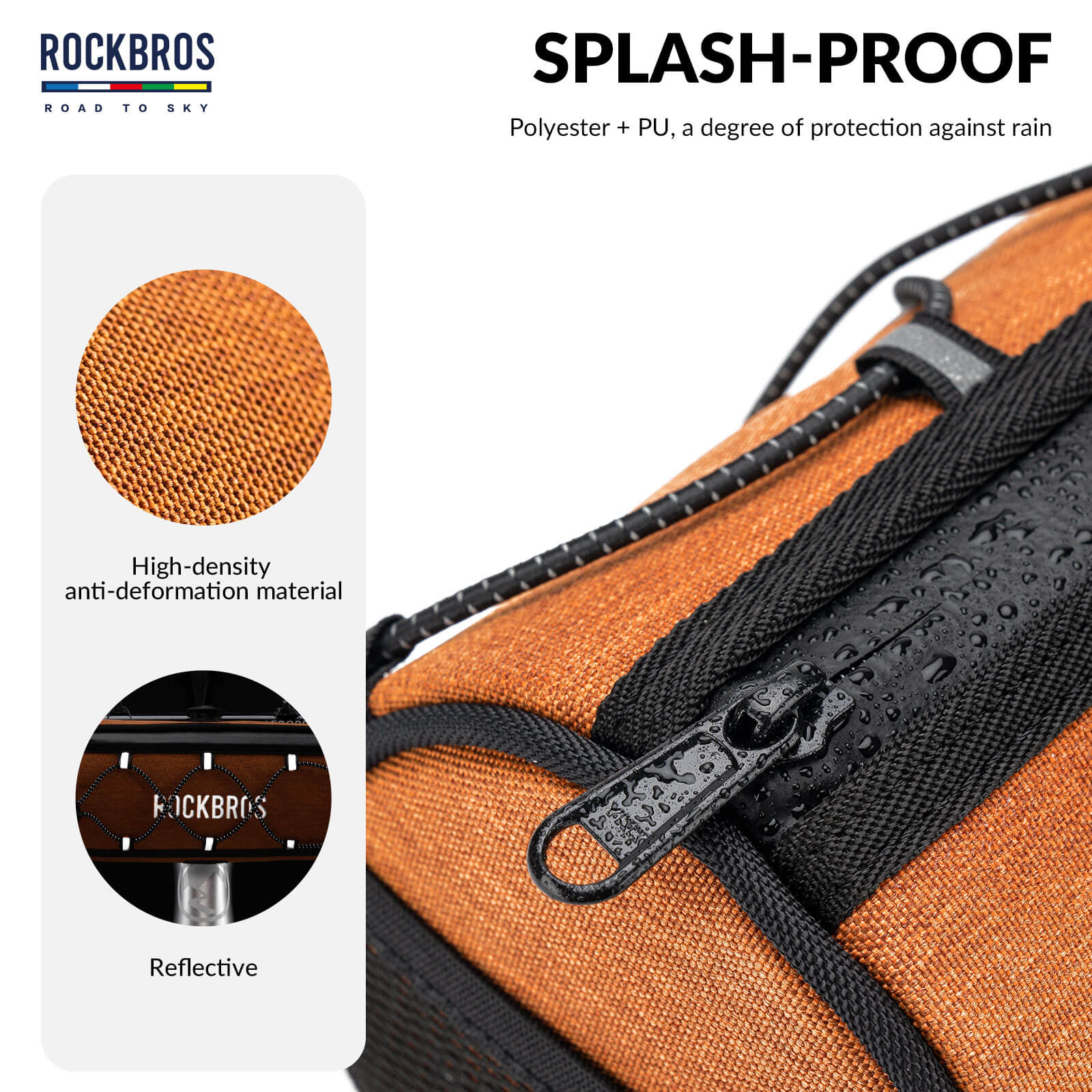 ROCKBROS 1.5L Deluxe Bike Handlebar Bag with One-Click Twist Lock System.
#color_orange