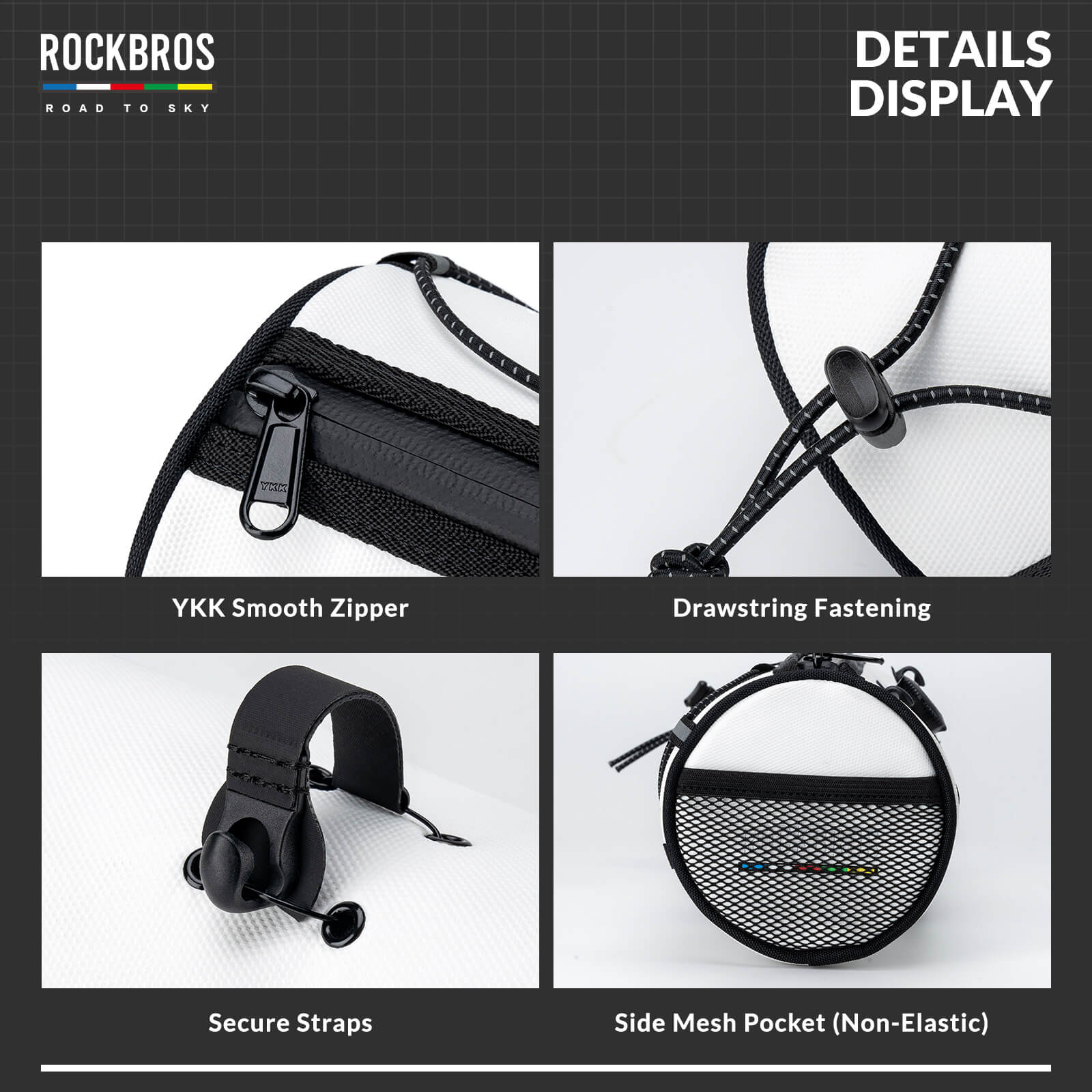 ROCKBROS 1.5L Deluxe Bike Handlebar Bag with One-Click Twist Lock System.
#color_white
