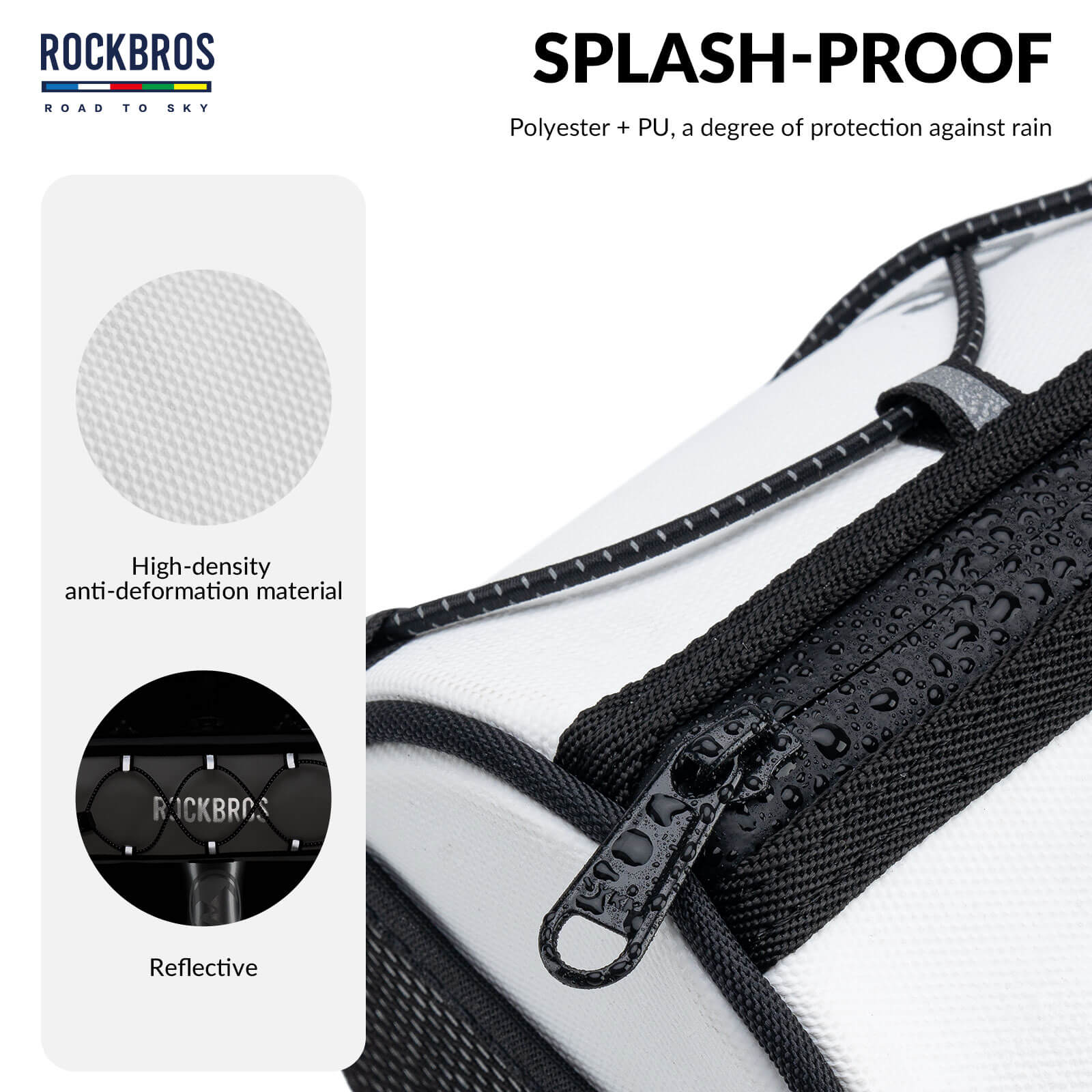 ROCKBROS 1.5L Deluxe Bike Handlebar Bag with One-Click Twist Lock System.
#color_white