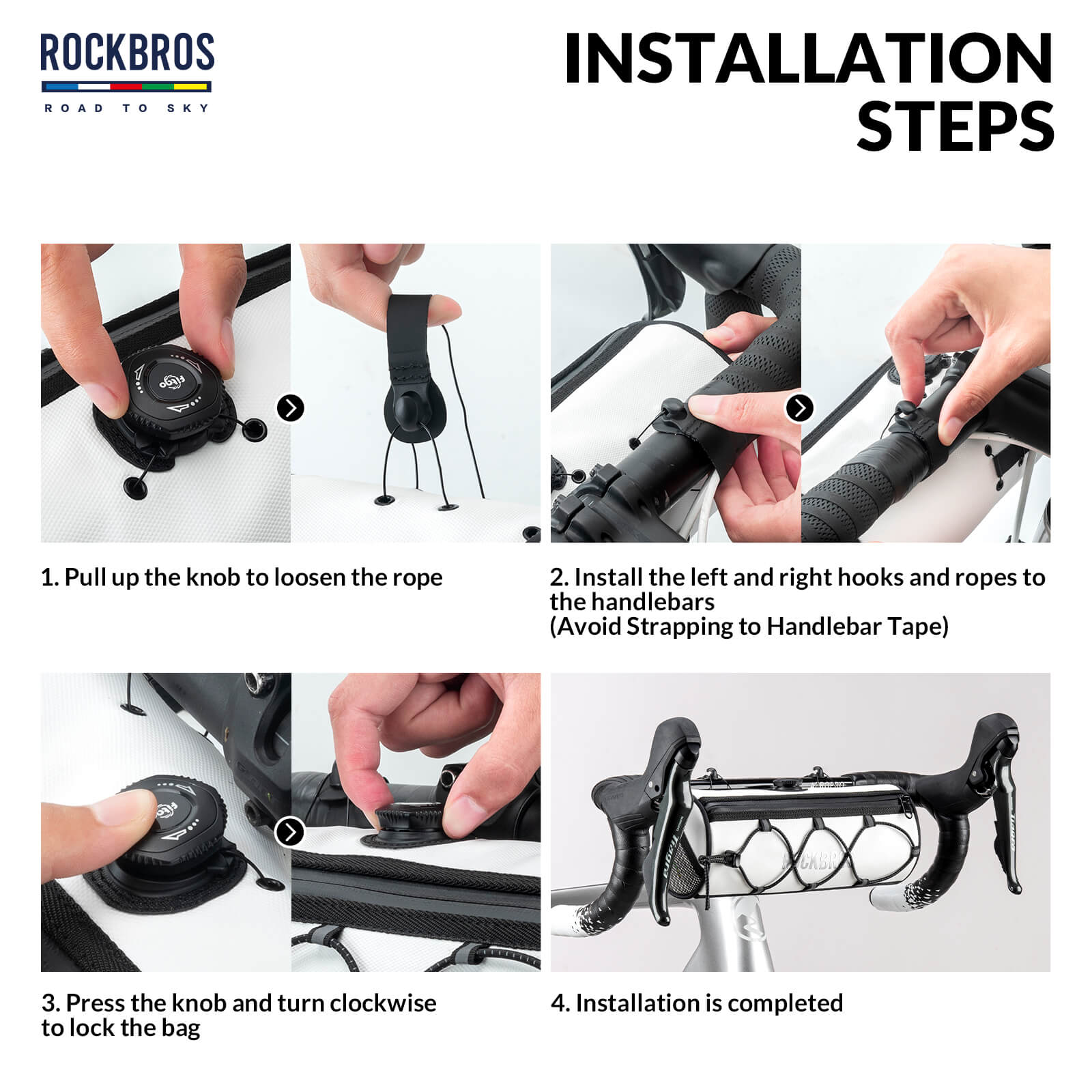 ROCKBROS 1.5L Deluxe Bike Handlebar Bag with One-Click Twist Lock System.
#color_white