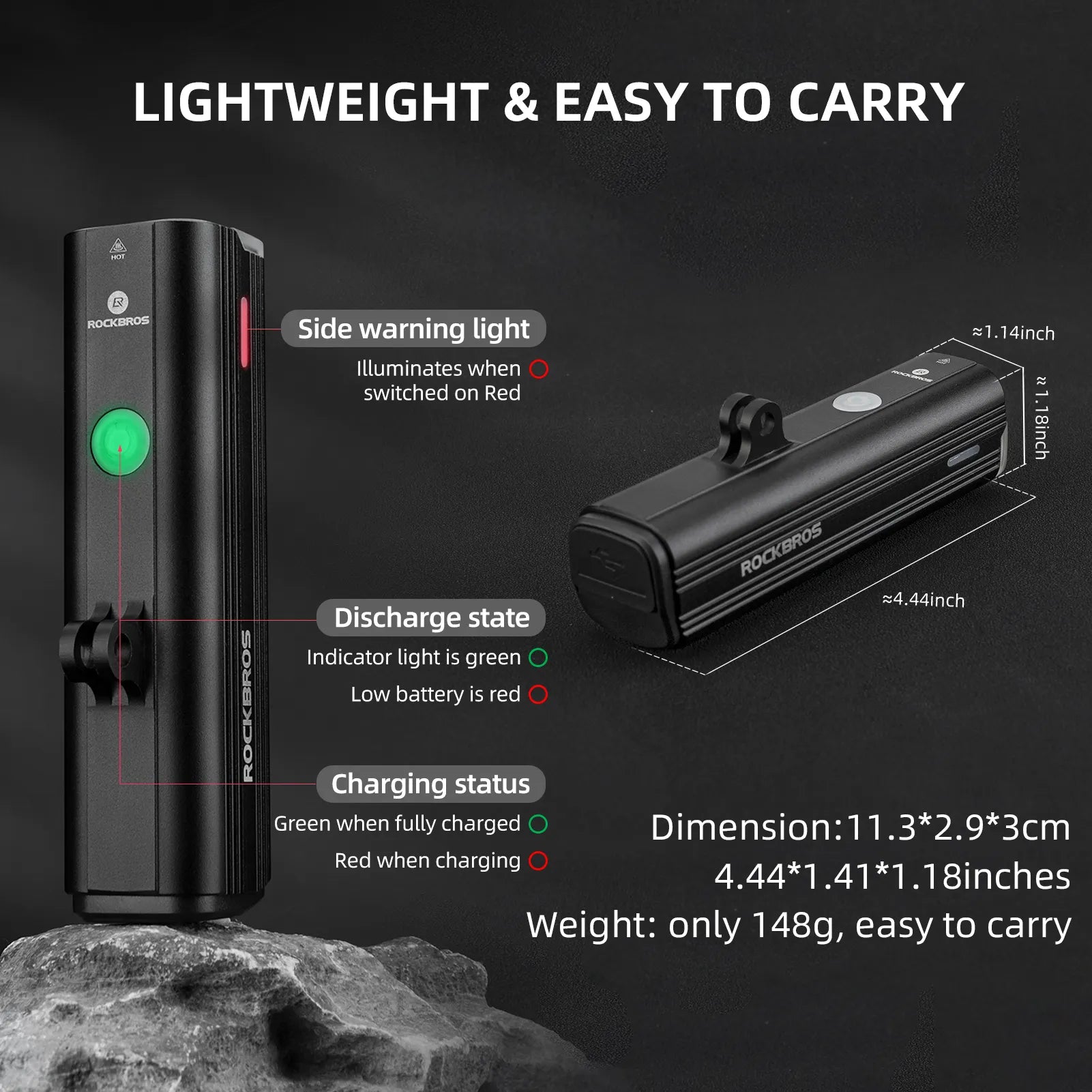 ROCKBROS 1000 lumens front bicycle light mounted on bike handlebar night riding