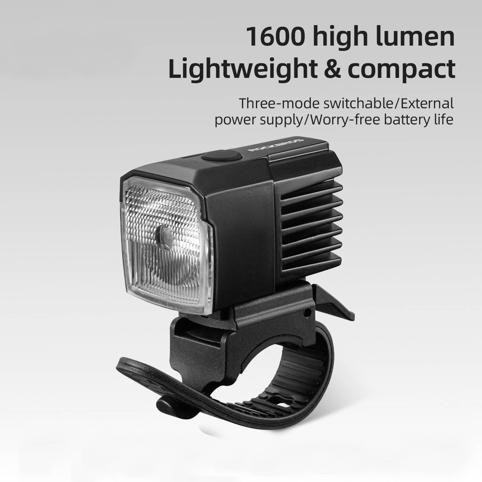 ROCKBROS 1600LM high power USB powered bike light for night riding safety.