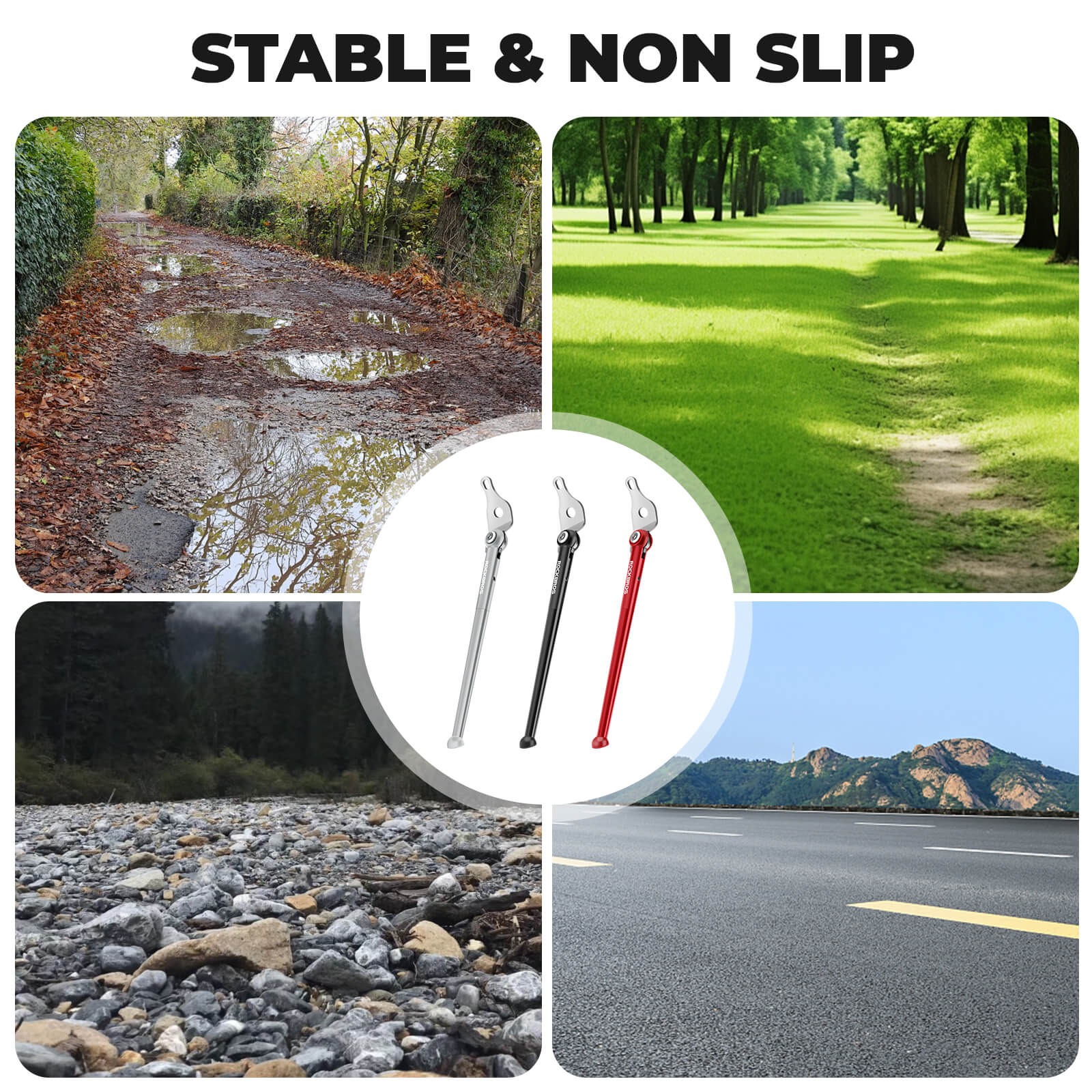 ROCKBROS lightweight aluminum kickstand for 16-inch folding bikes for parking.
#color_black