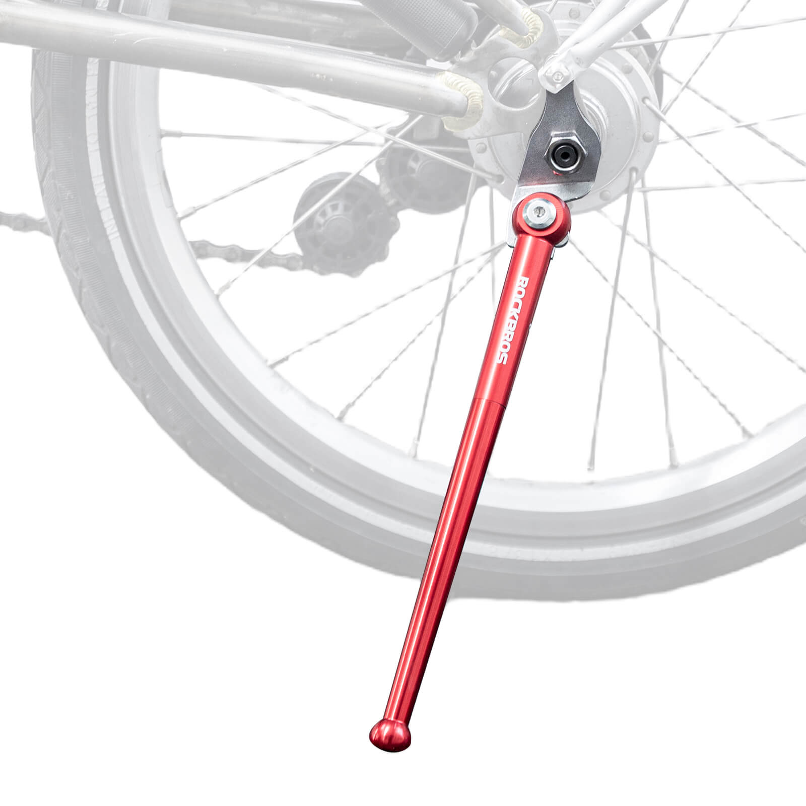ROCKBROS lightweight aluminum kickstand for 16-inch folding bikes for parking.
#color_red