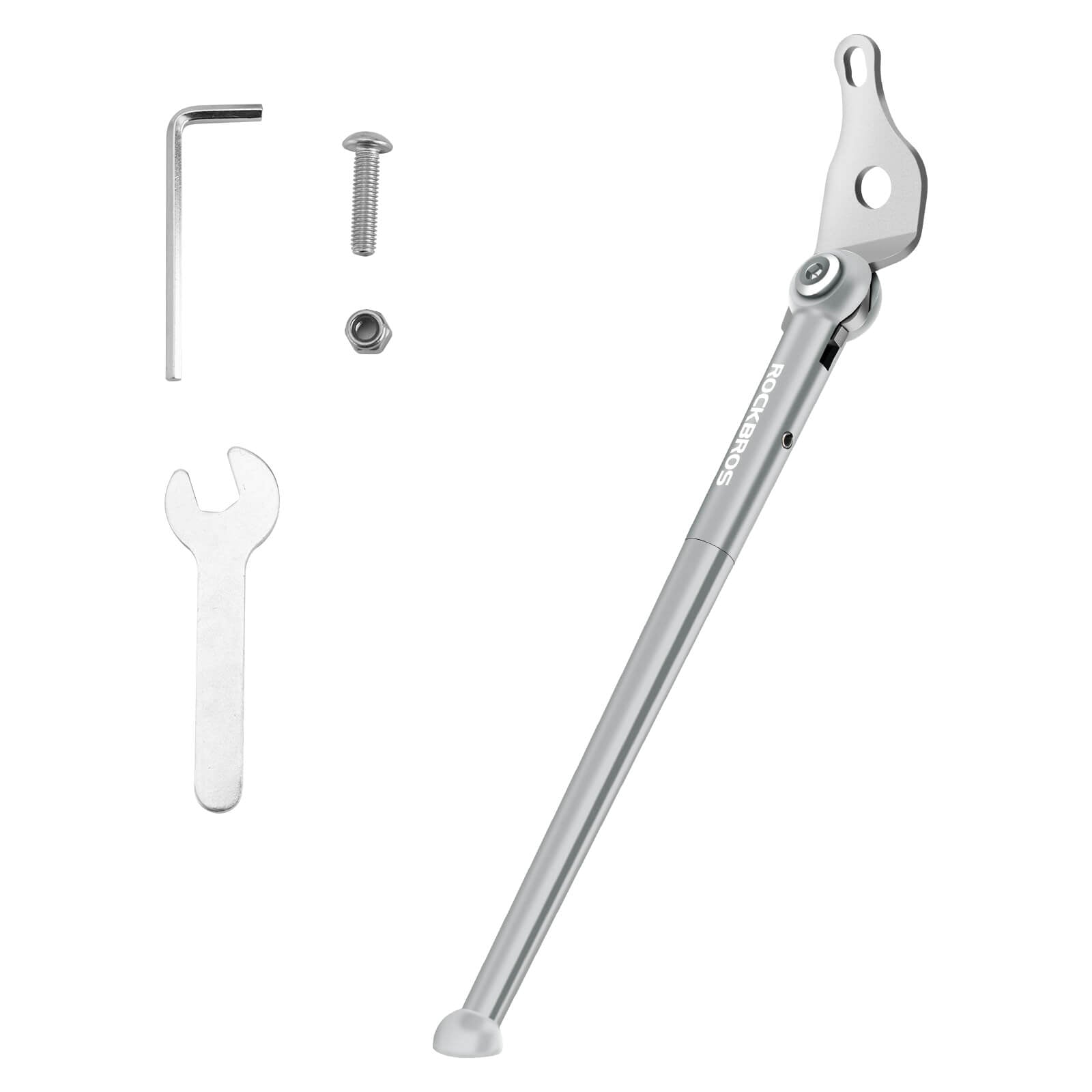 ROCKBROS lightweight aluminum kickstand for 16-inch folding bikes for parking.
#color_titanium