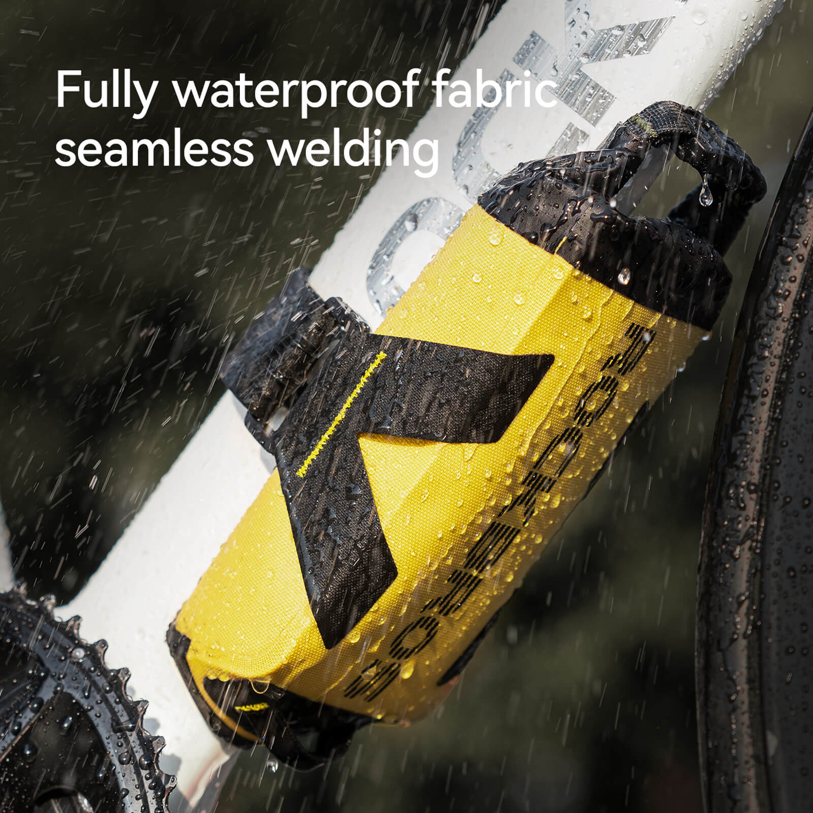 Rockbros 1L High-Vis Yellow Waterproof Roll-Top Bike Frame Bag with Reflective Logo