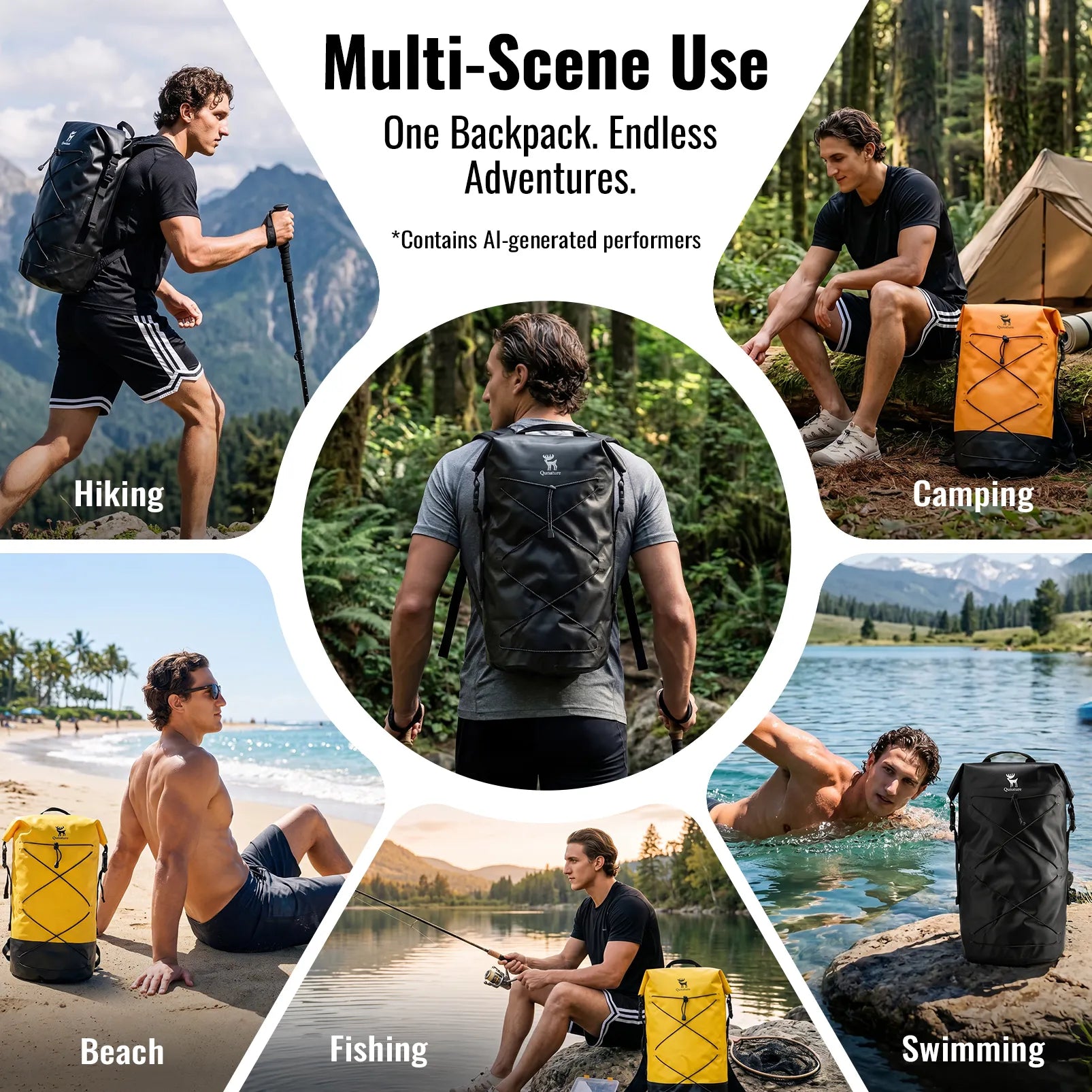 Rockbros 20L waterproof dry bag backpack in black for outdoor adventures.
#color_black