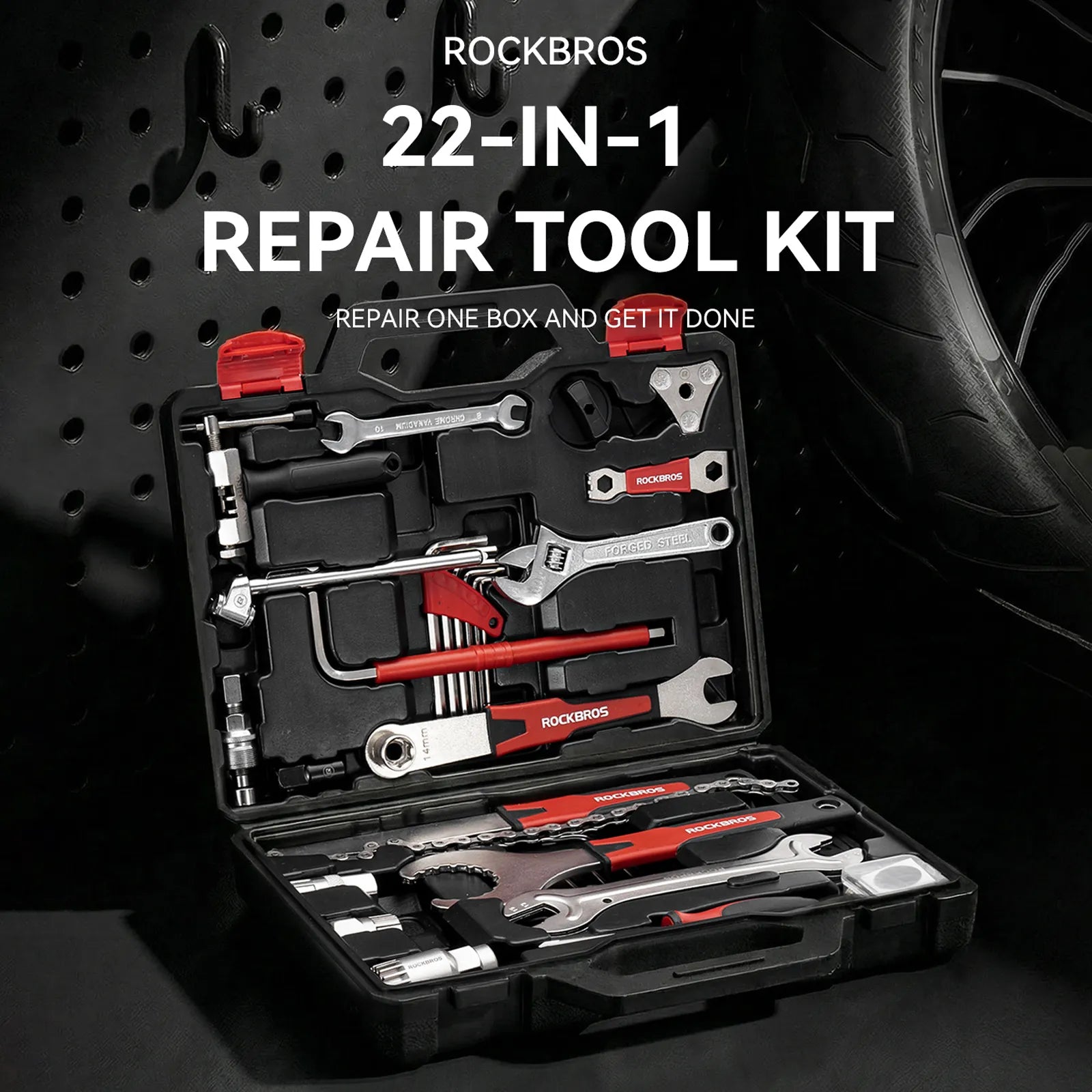 Rockbros 22-in-1 compact bike multi tool repair kit for MTB and road bikes premium steel finish