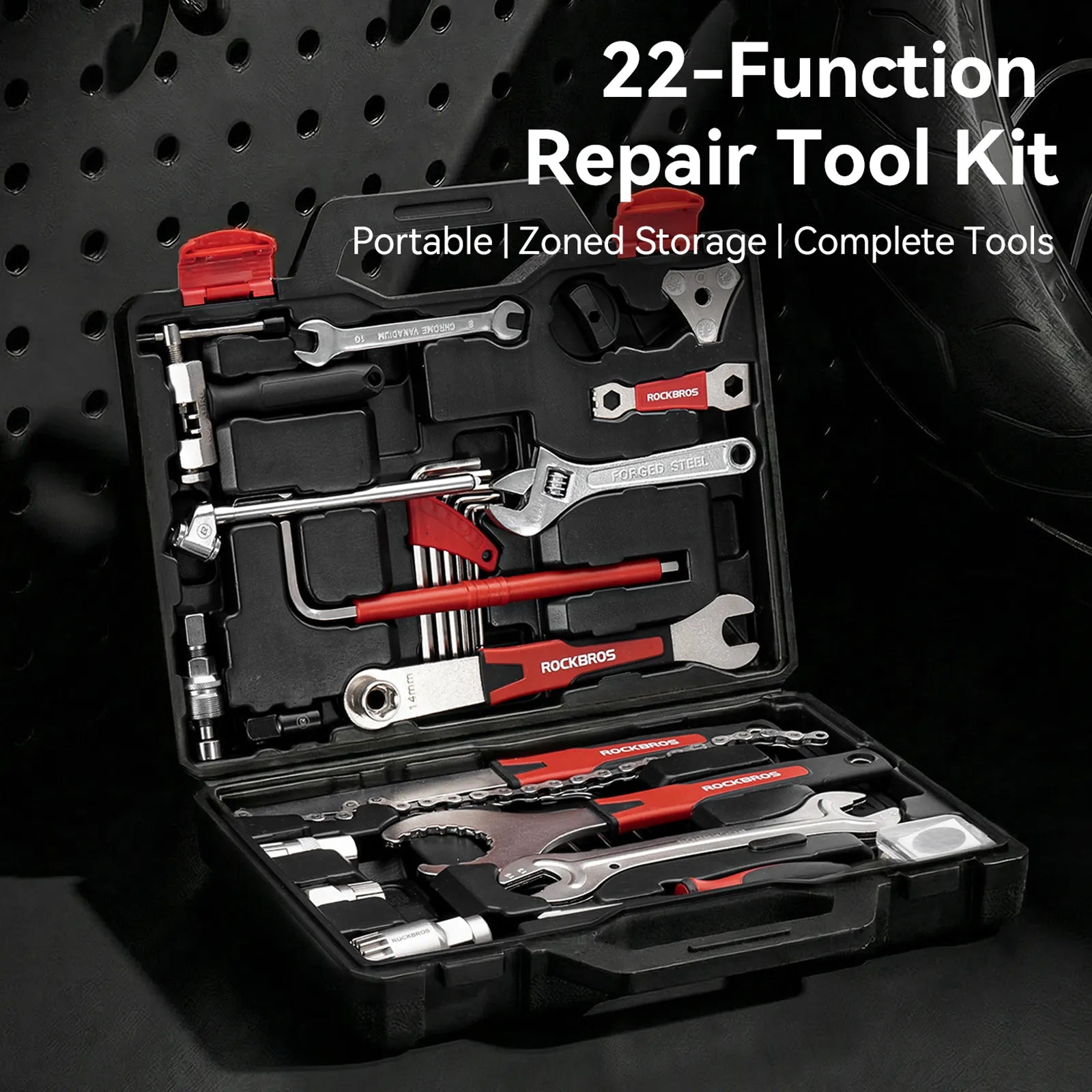 Rockbros 22-in-1 compact bike multi tool repair kit for MTB and road bikes premium steel finish