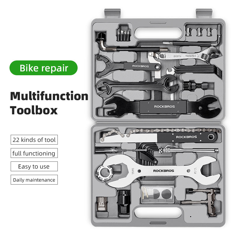 ROCKBROS 22-piece bike repair tool kit durable portable maintenance box for cycling