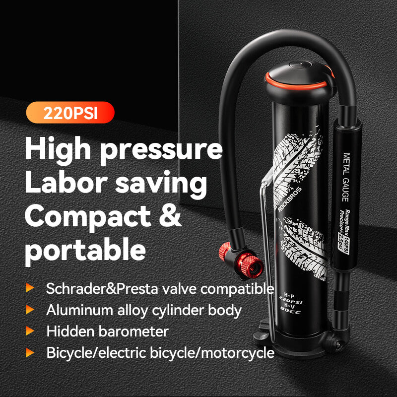 ROCKBROS 220PSI mini portable bike pump for cycling and travel
