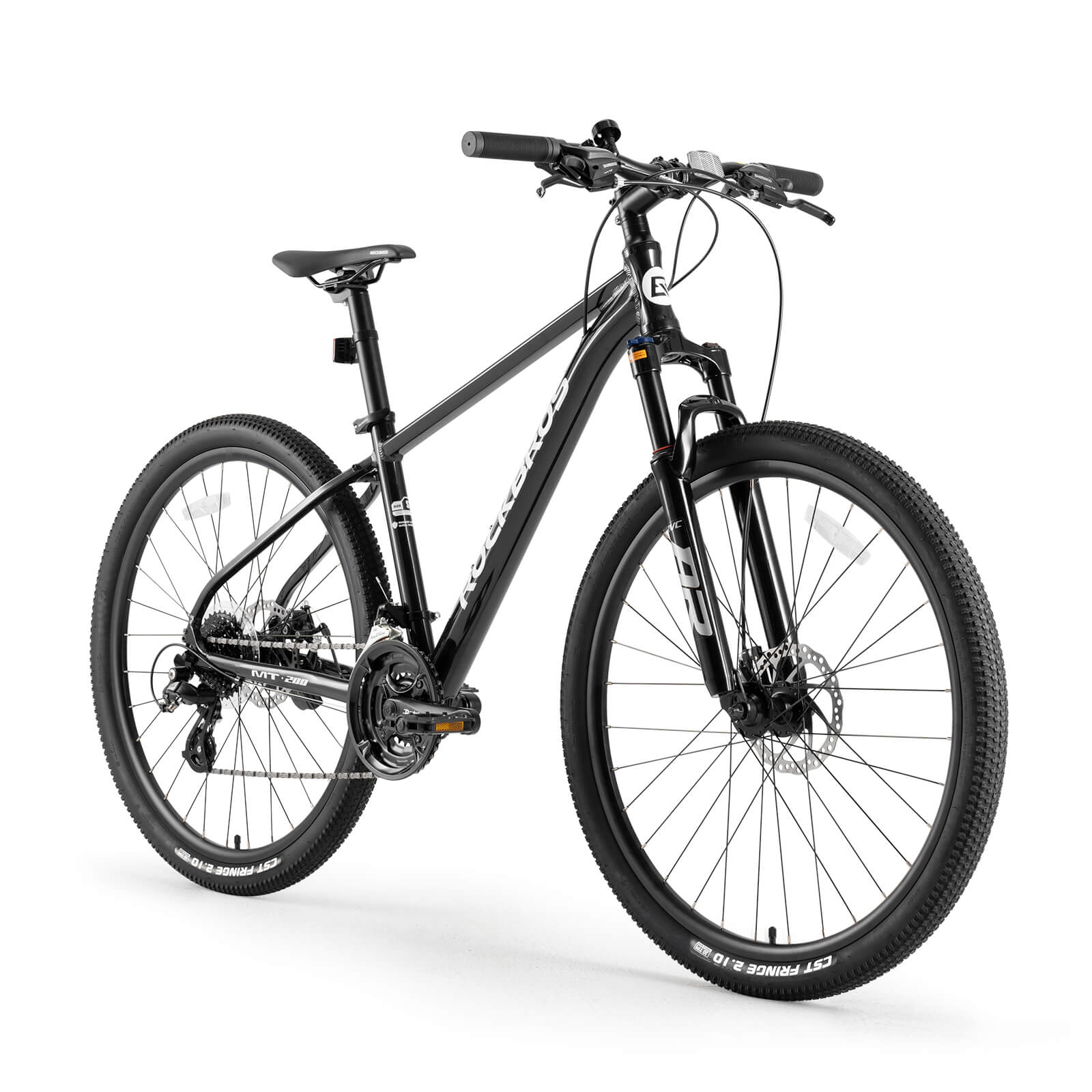 Hydraulic disc brake system on ROCKBROS MT200 mountain bike.
#color_black