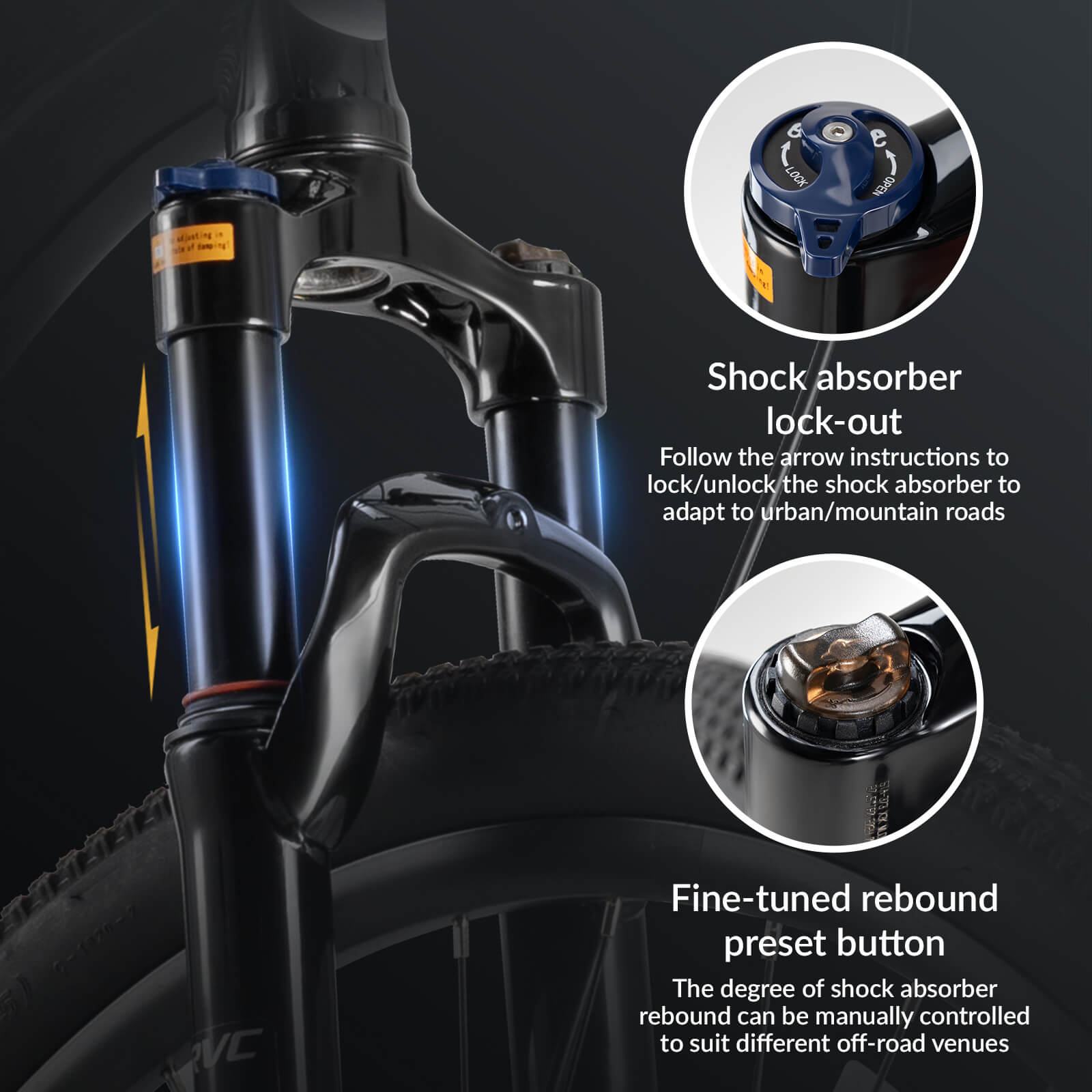 Hydraulic disc brake system on ROCKBROS MT200 mountain bike.
#color_black