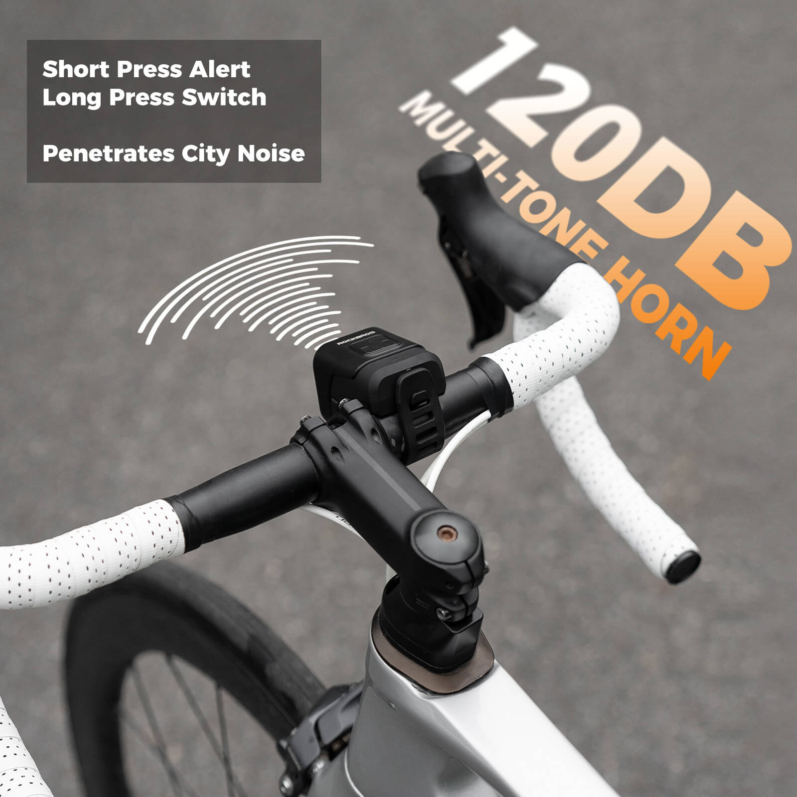 ROCKBROS 2 in 1 bike horn light for urban cycling safety.