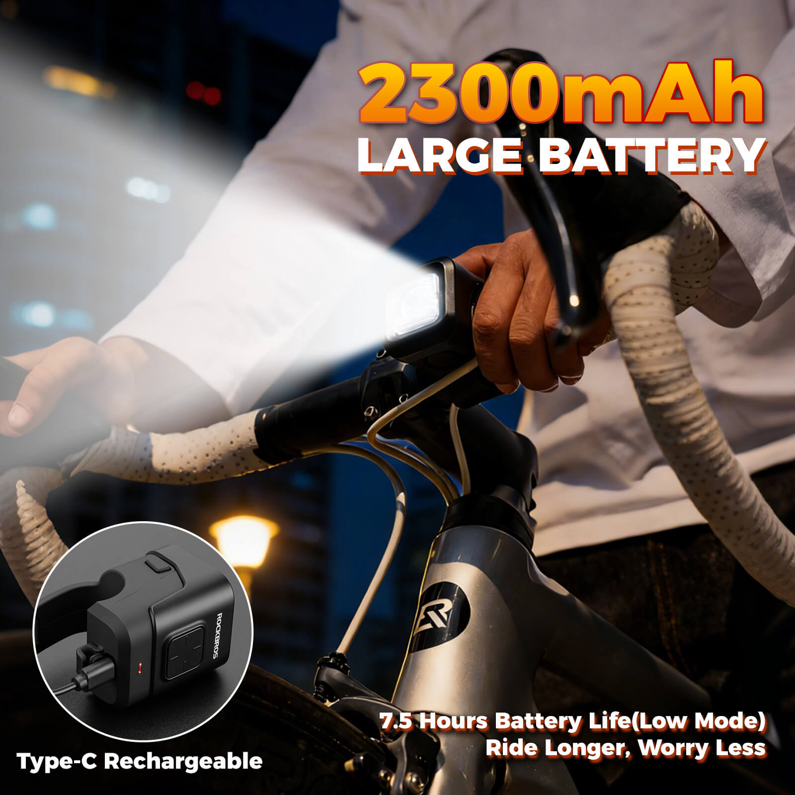 ROCKBROS 2 in 1 bike horn light for urban cycling safety.