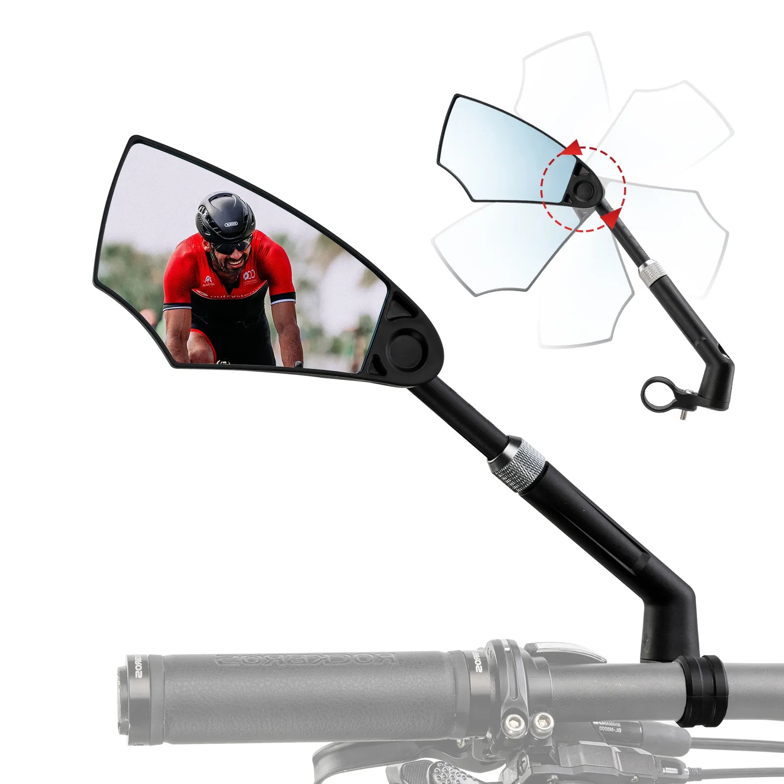 Rockbros anti glare bike handlebar rear view mirror on clean background.
#options_Left