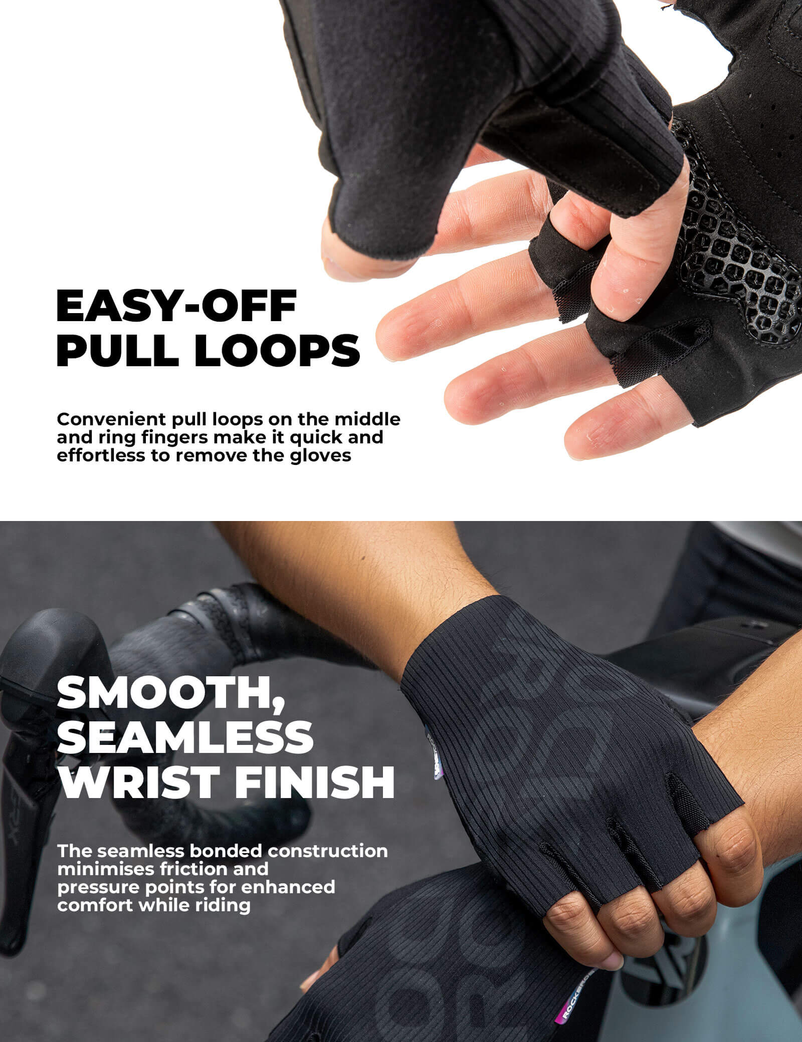 ROCKBROS 3D padded half finger cycling gloves for summer riding.
#color_black