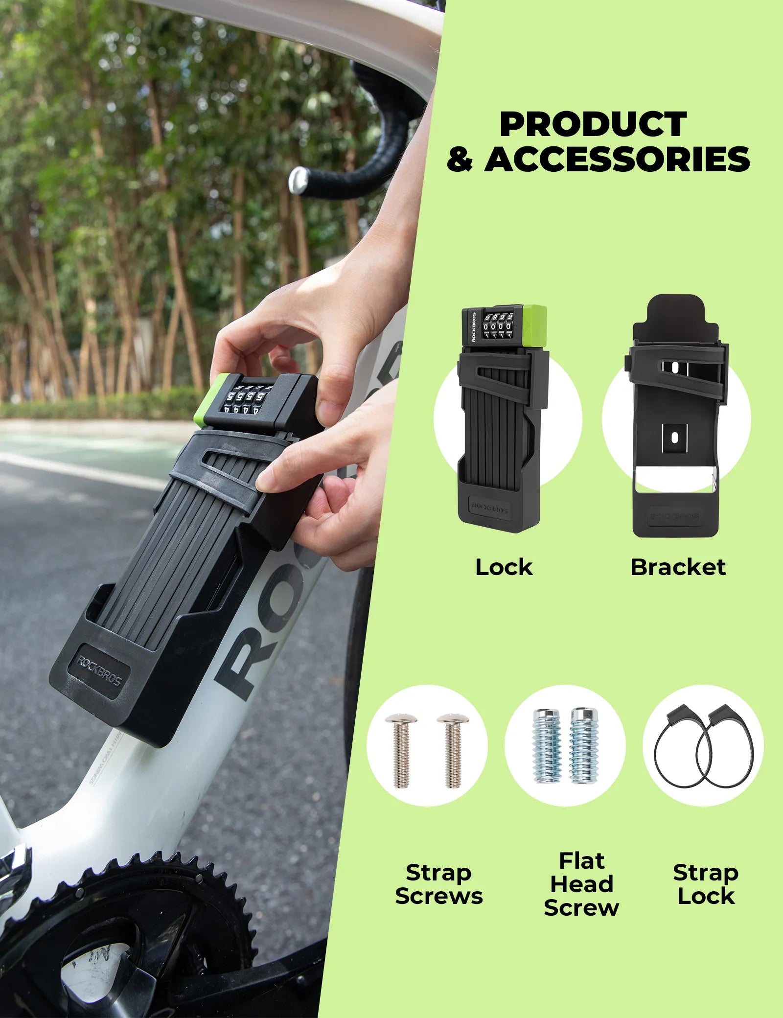 rockbros 4-digit combination folding bike lock for high security.