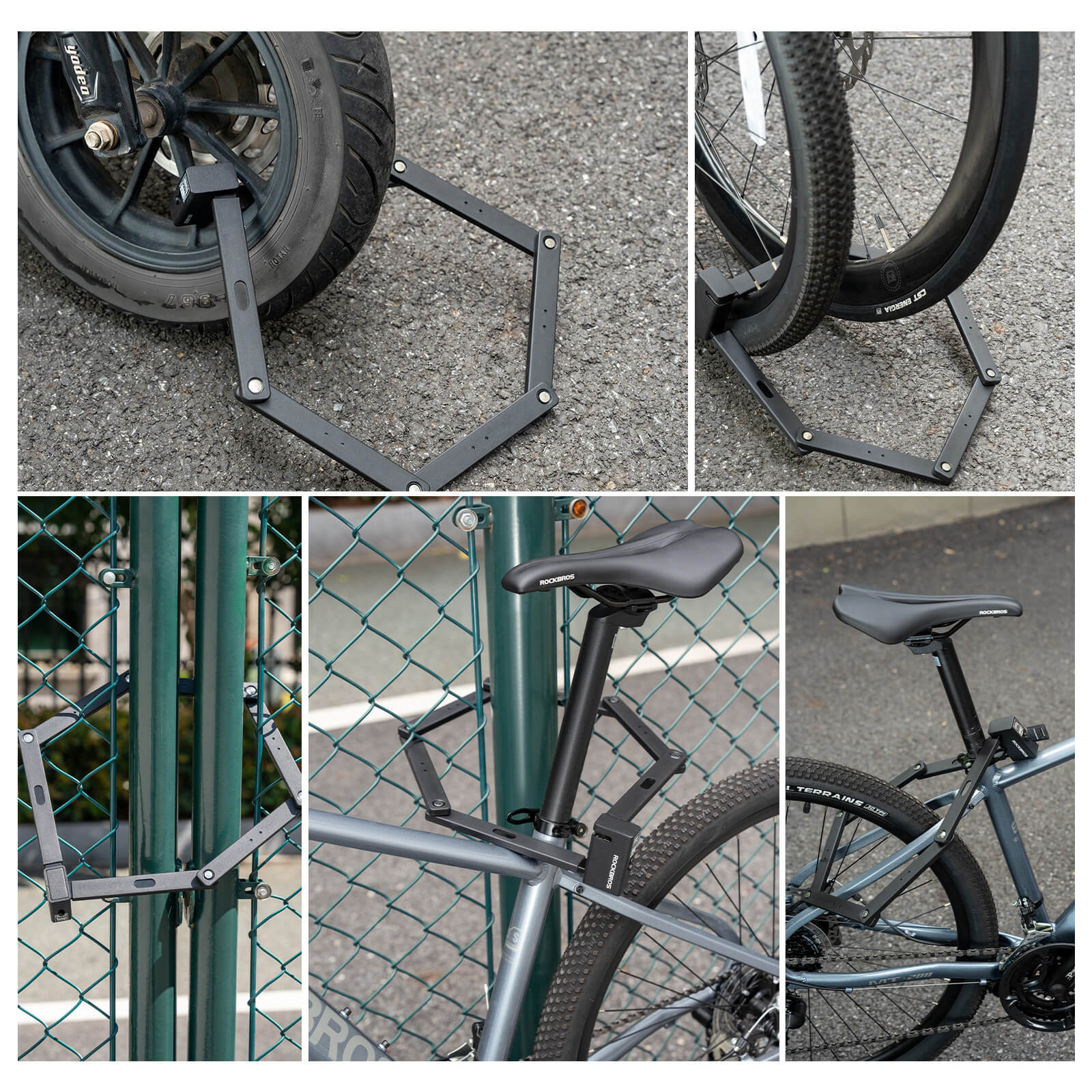 ROCKBROS 6-section foldable bike lock ART 3 certified for urban cycling.