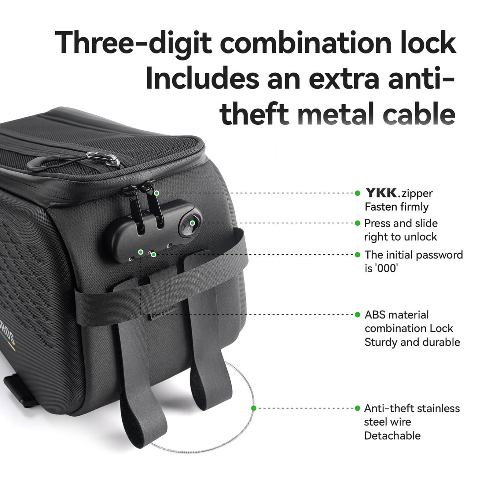 rockbros lockable bike rear rack bag with 3 digit combination lock and led taillight 7l cycling trunk bag for commuting touring and daily riding