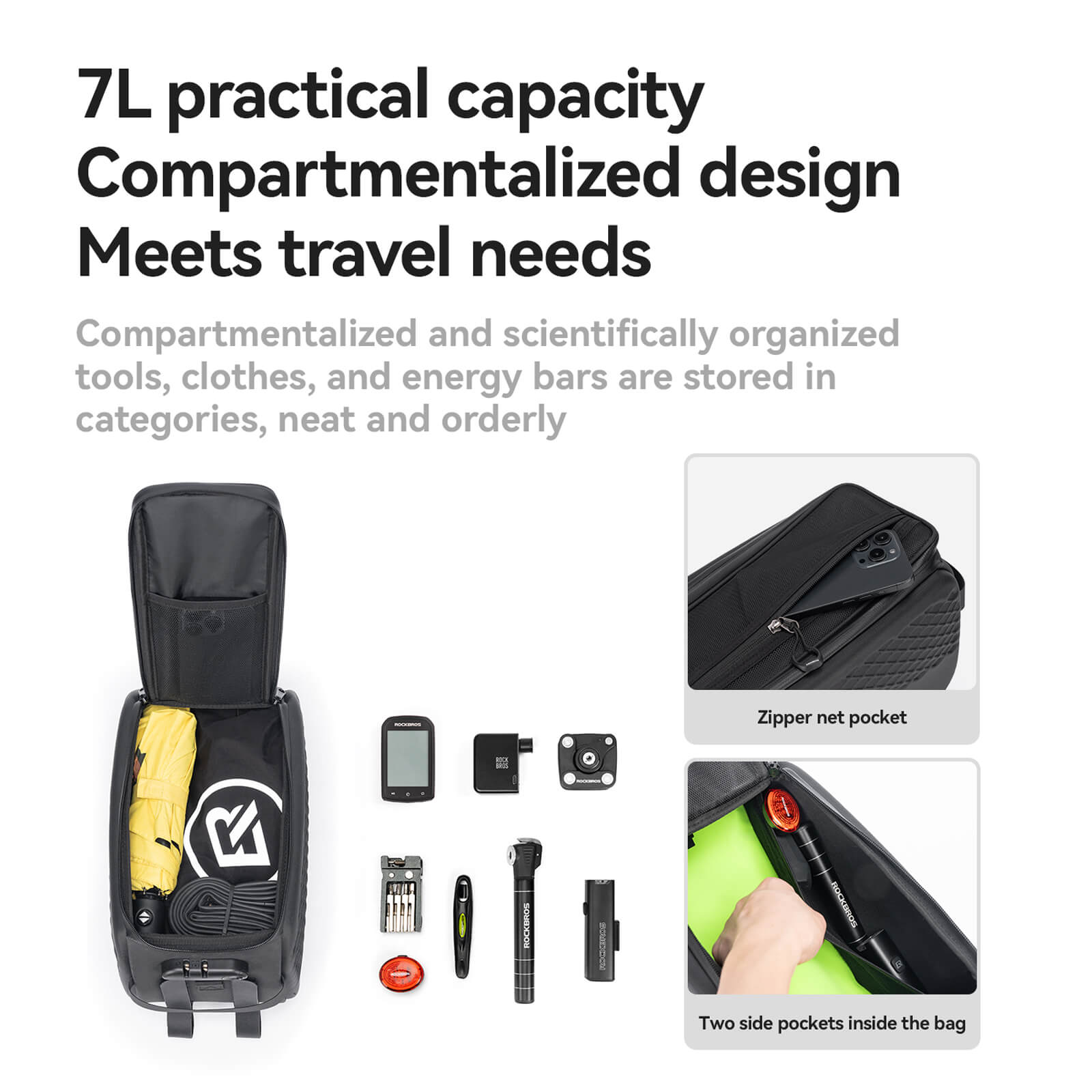 rockbros lockable bike rear rack bag with 3 digit combination lock and led taillight 7l cycling trunk bag for commuting touring and daily riding